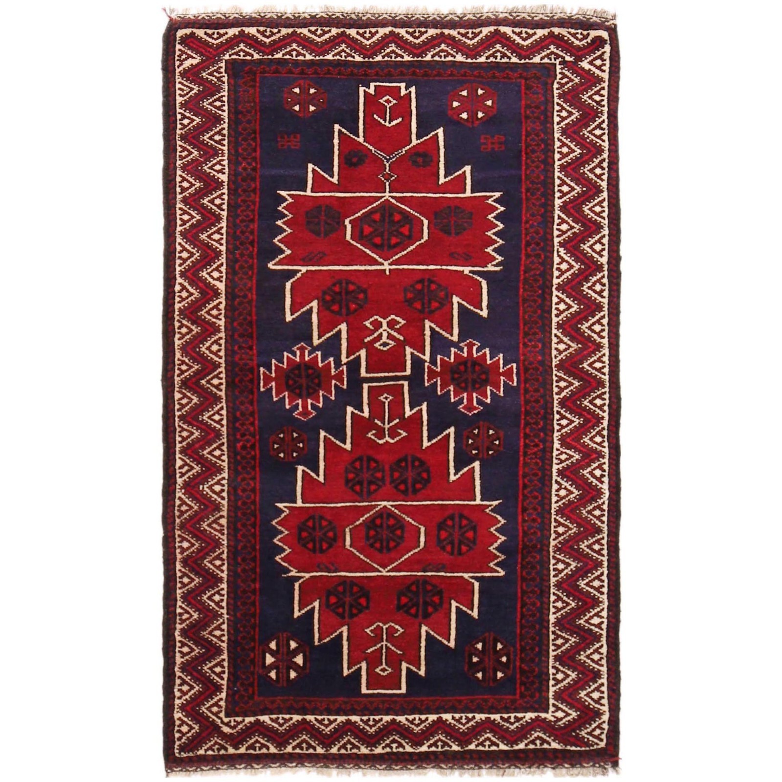 Tribal Afghan Handmade Rug Oriental Bedroom Rug Woolen Carpet 2.11×4.9 Ft W36337