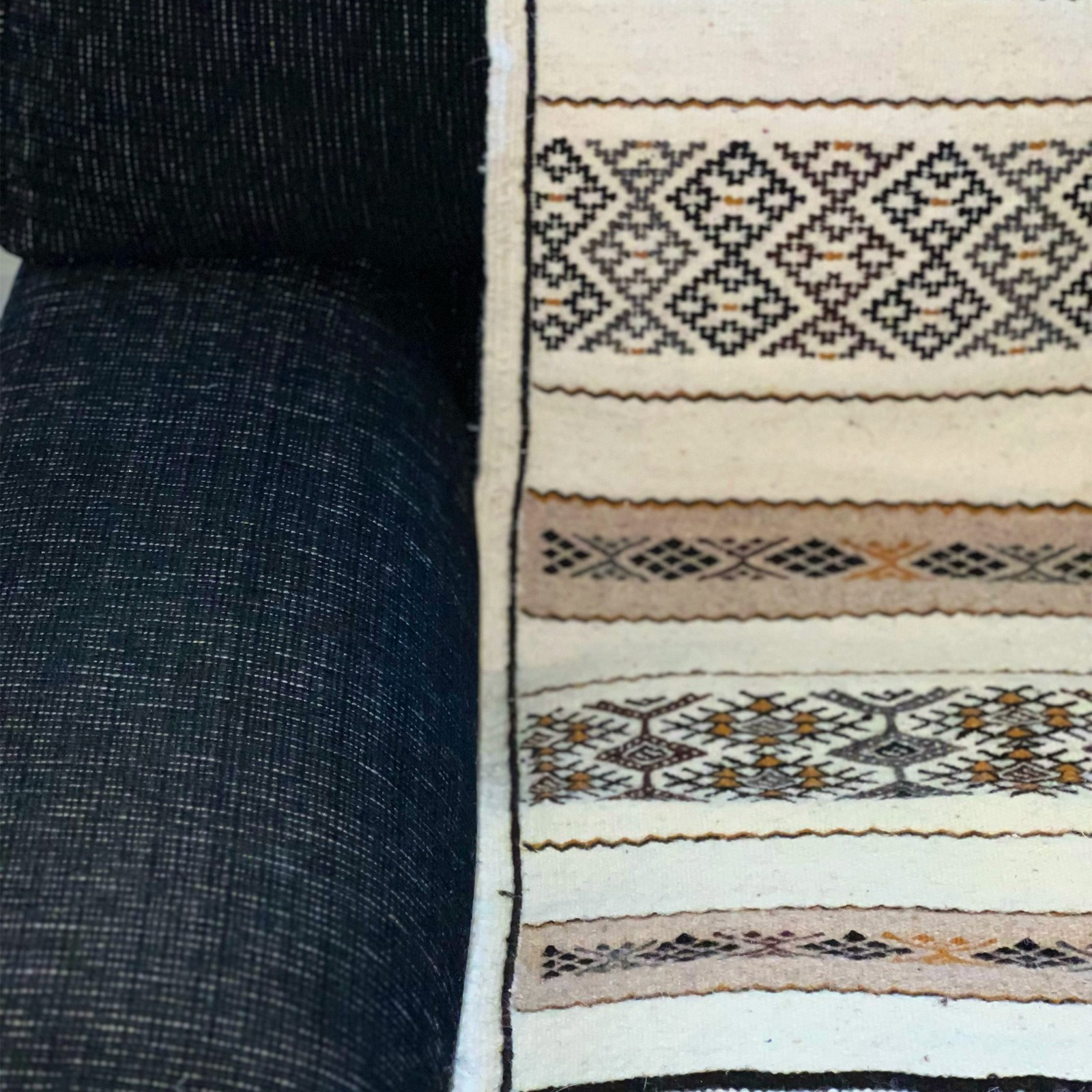 Algerian Amazigh Traditional Rug Beige w/ brown & black From the M’zab Valley