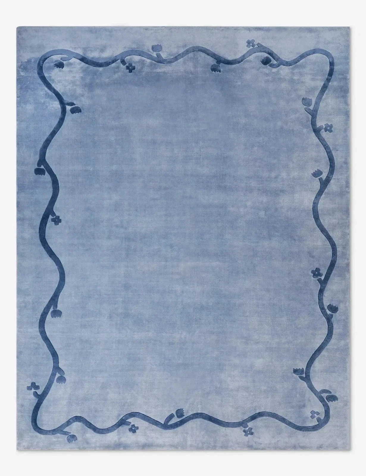 Handmade Blue Wool Area Rug | Modern Wavy Border Hand Tufted Carpet
