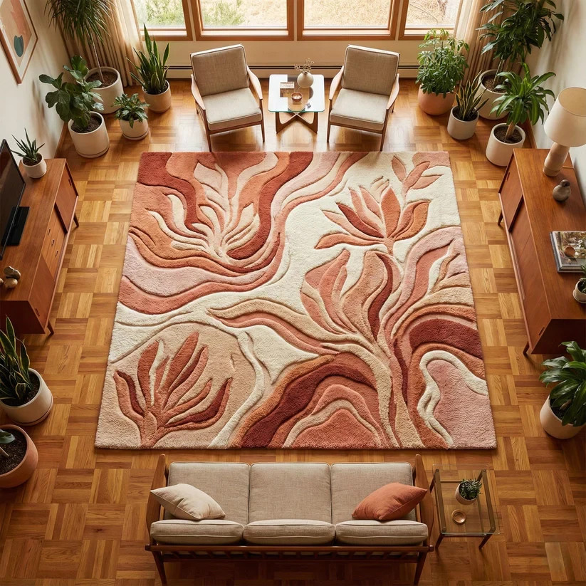 Abstract Boho Rug – Modern Area Rug With Textured Floor & Neutral Terracotta rug