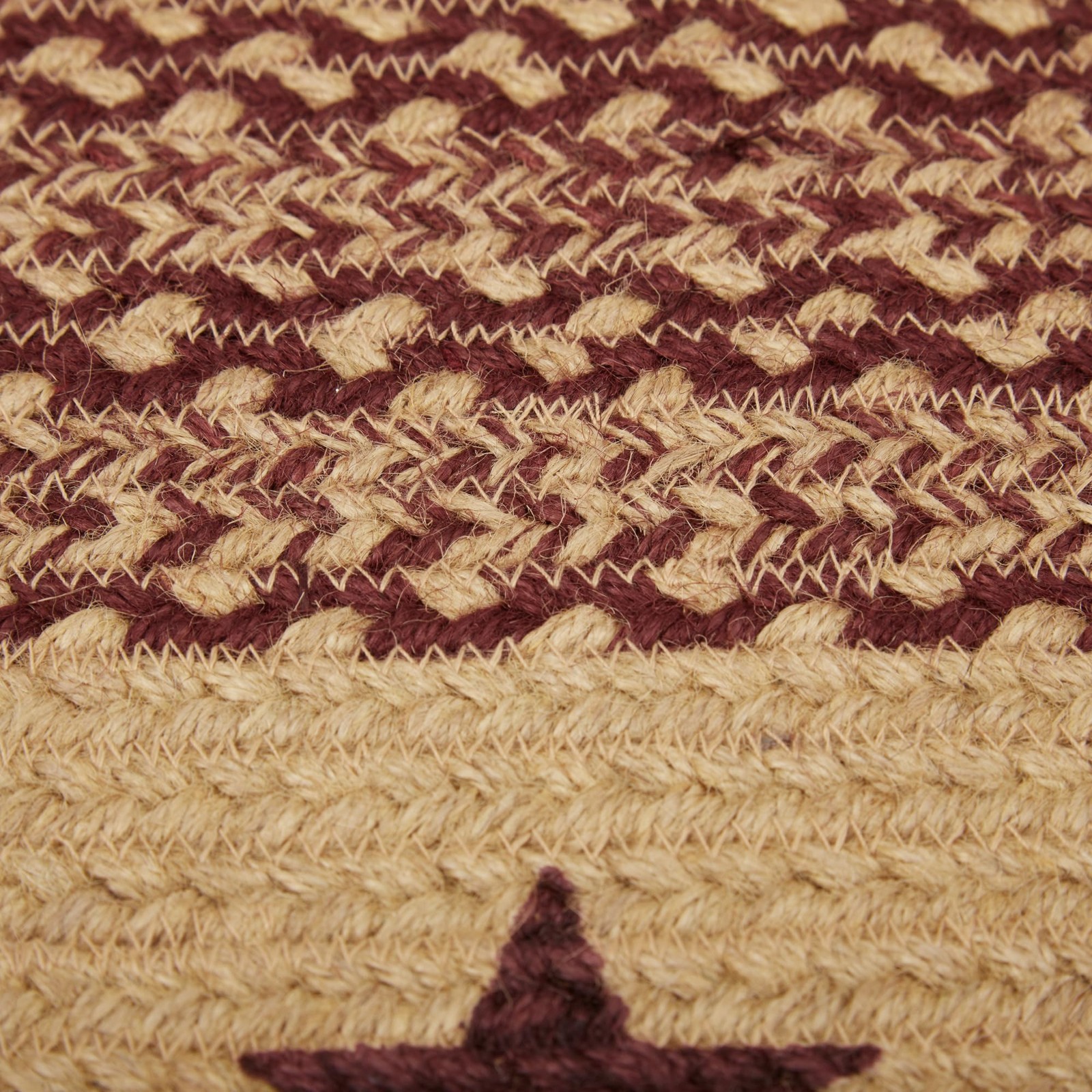 Burgundy Tan Jute Rug Oval Stencil Stars w/Pad 20×30