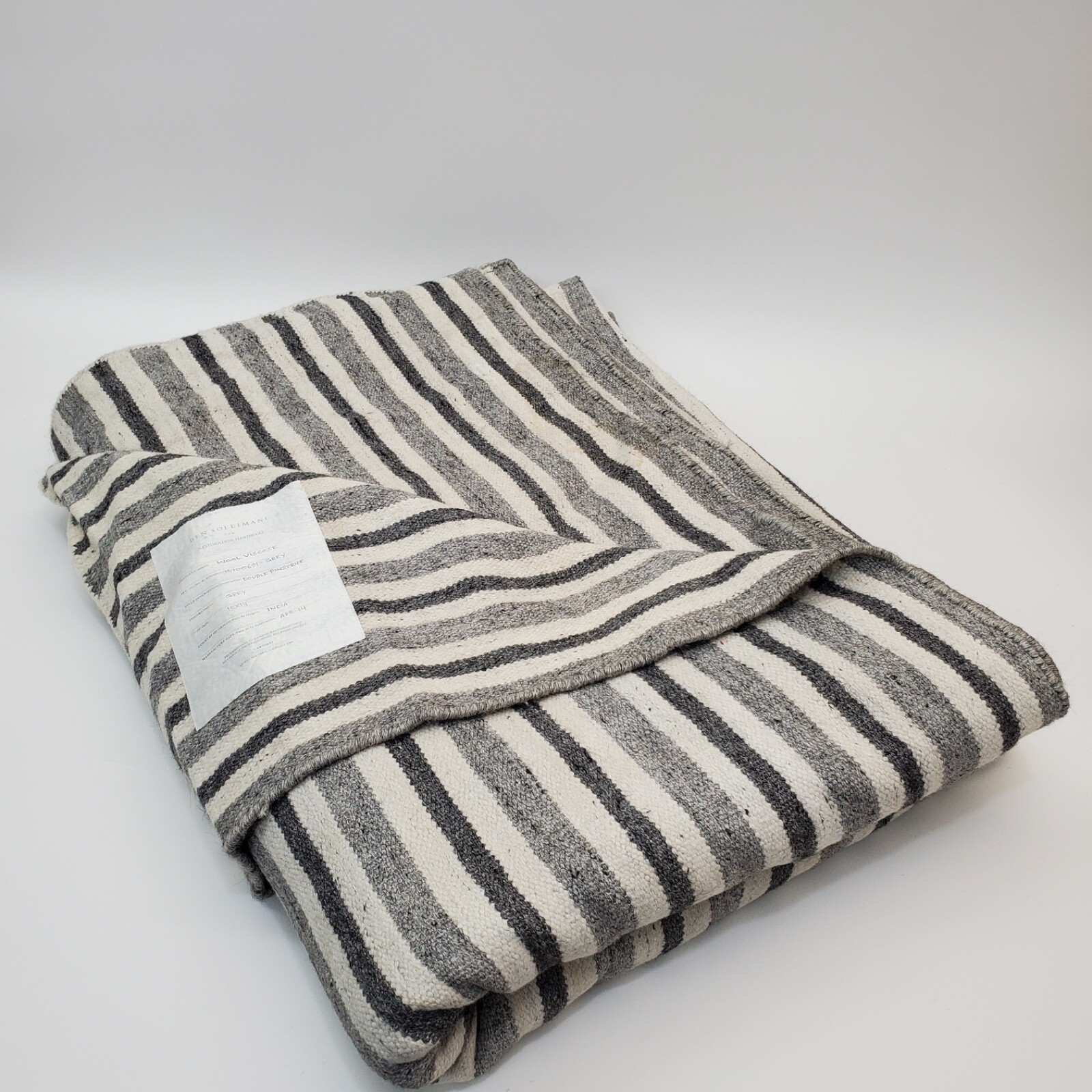 Soleimani Restoration Hardware RH Double Pinstripe Grey Wool/Viscose Rug 10’X14′