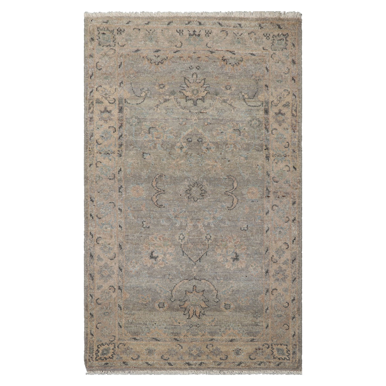 LoomBloom 3×5 Gray Hand Knotted Afghan Oushak Transitional Wool Rug