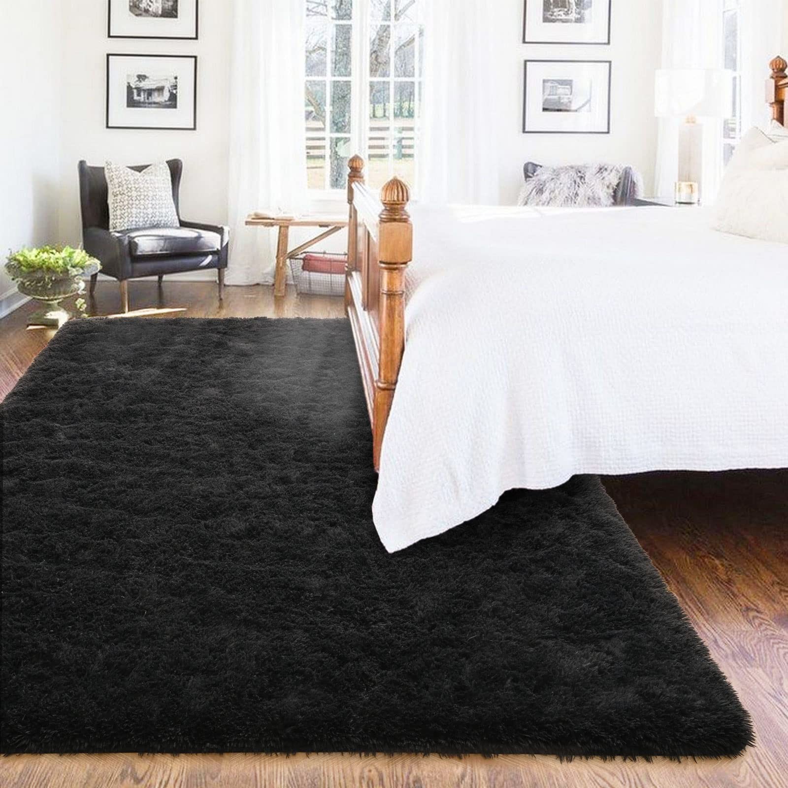 ISEAU Black Rug Super Soft Shaggy 4×6 Feet Rugs 4′ x 6′ (Rectangular),