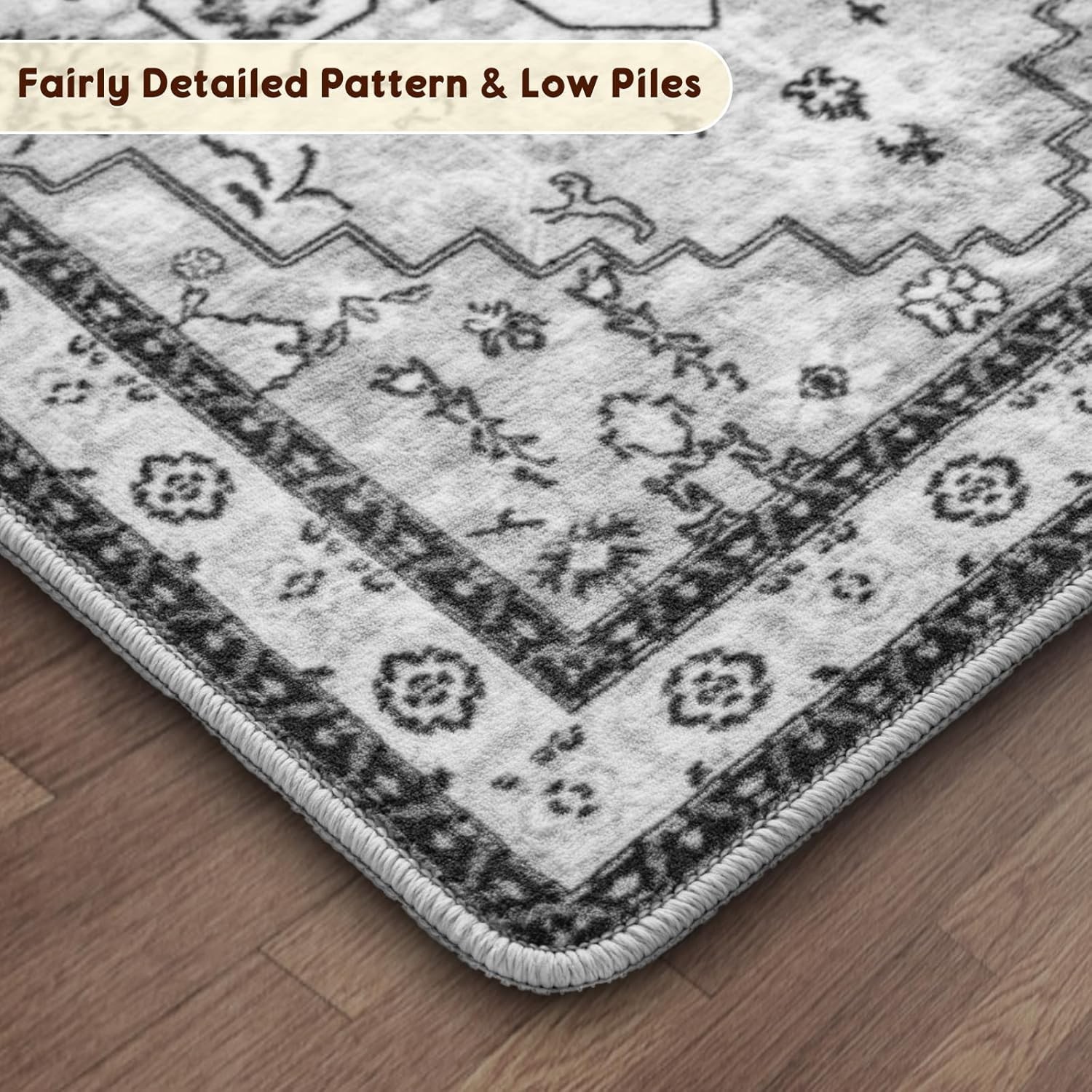 Boho 8×10 Washable Area Rug – Soft, Non-Slip, Pet Friendly, Stain Resistant Gray