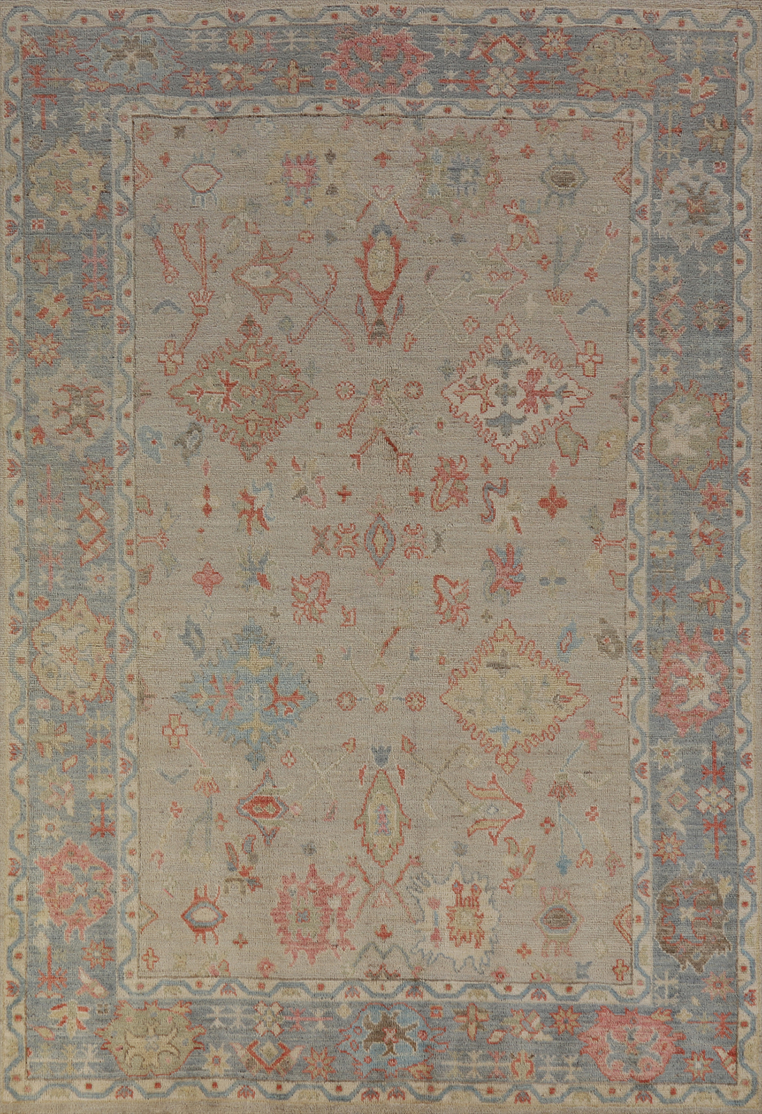 Vegetable Dye Traditional Oushak Turkish Area Rug Hand-Knotted Beige 6×9 ft