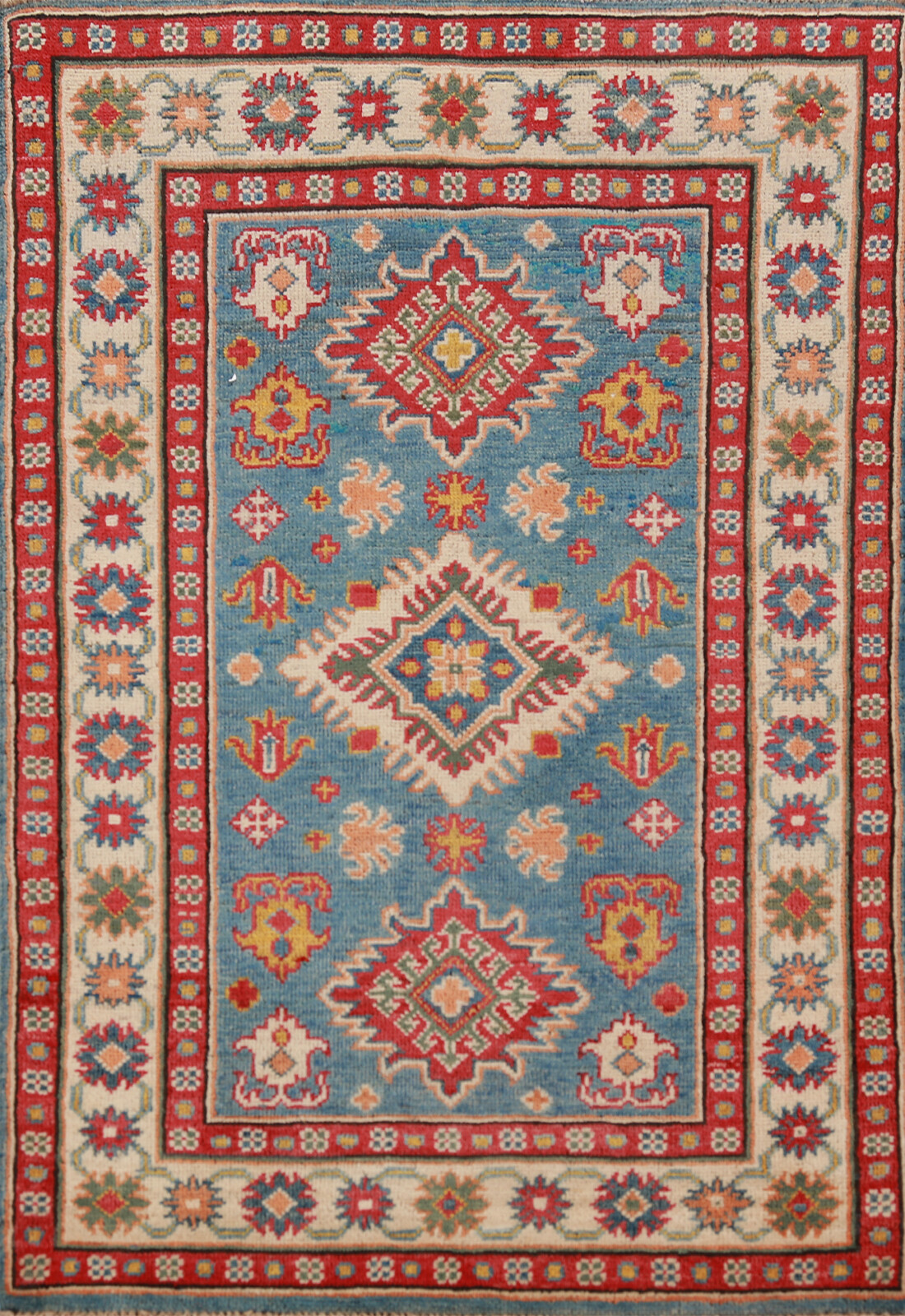 Geometric Tribal Style Kazak Hand-Knotted Accent Rug 3×4 ft