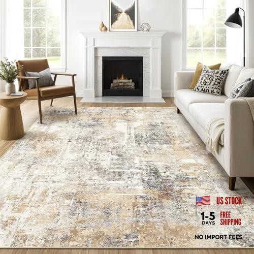 Area Rugs 9×12 Living Room: Washable Large Abstract Neutral Modern Soft Rugs