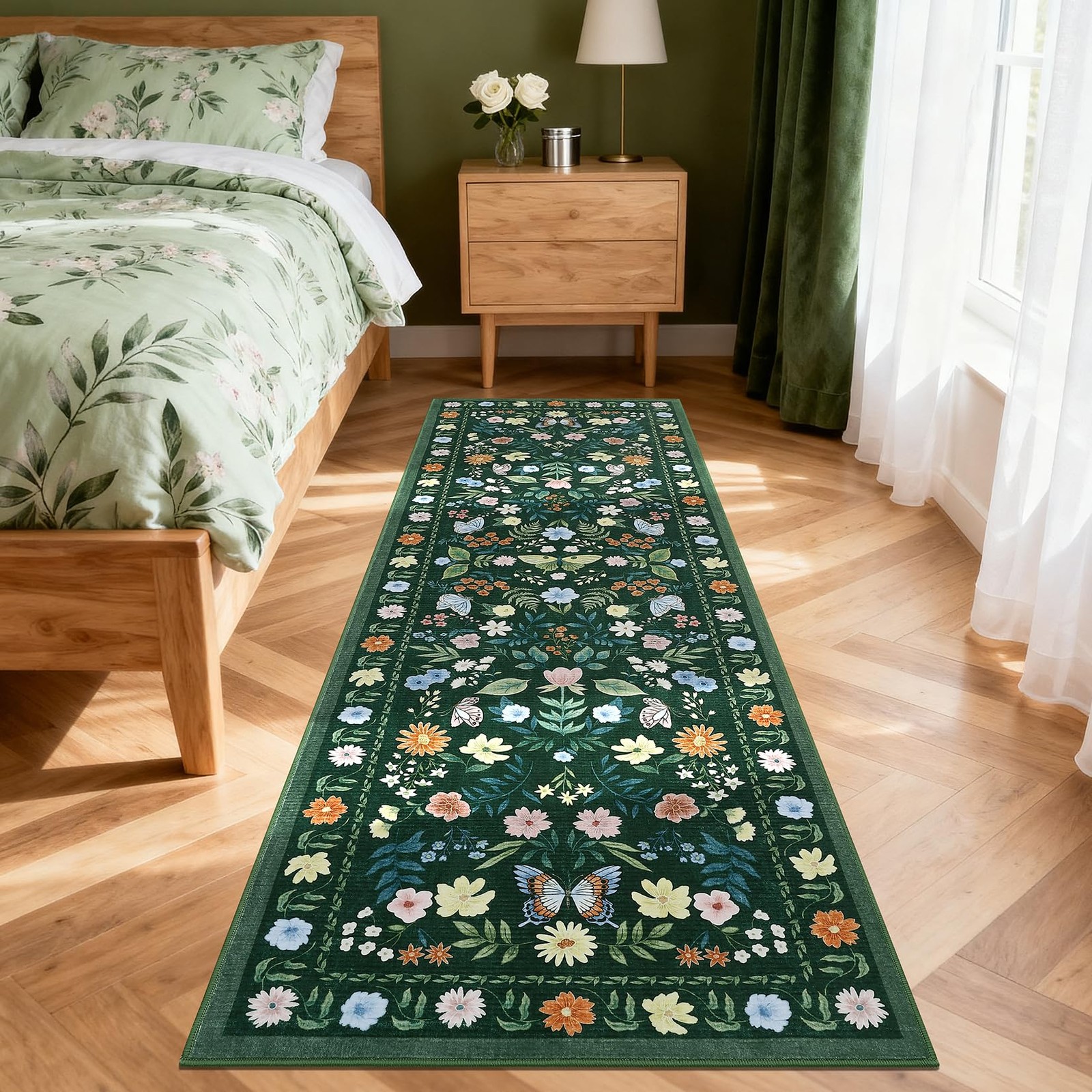 Washable Runner Rug 2×6, Floral Boho Area Rug for Hallway, Low-Pile Non-Slip …