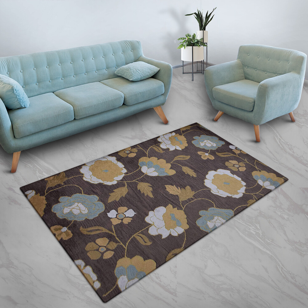 Eco-Friendly Hand Tufted Wool Area Rug Floral Brown BBH Homes BBK00518