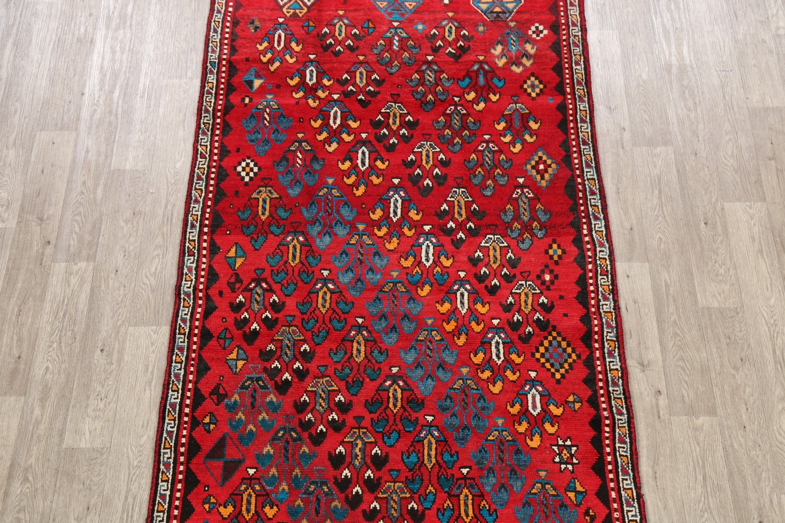 Vintage Red Wool Area Rug 5×9 Geometric Tribal Traditional Living Room Carpet