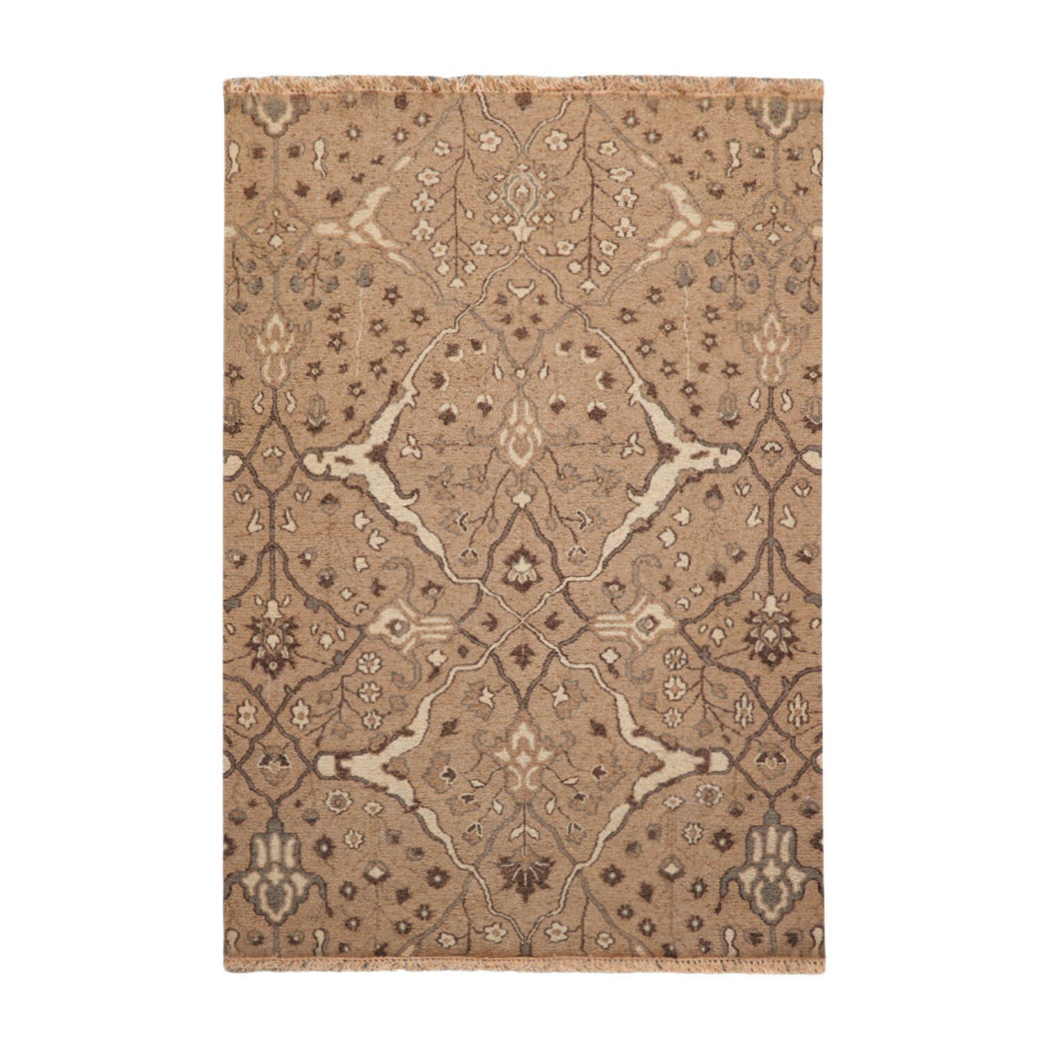 Soumac Hand Knotted 100% Wool Traditional Oriental Area Rug Camel 4′ x 5’10”