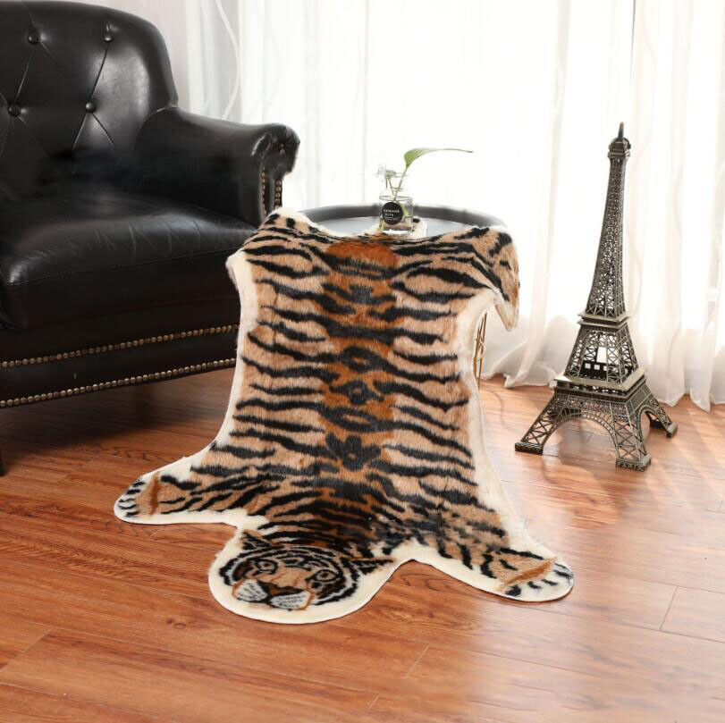 Animal Printed Tiger Zebra Cow Hide Faux Fur Rug Carpet Blanket Mat Washable