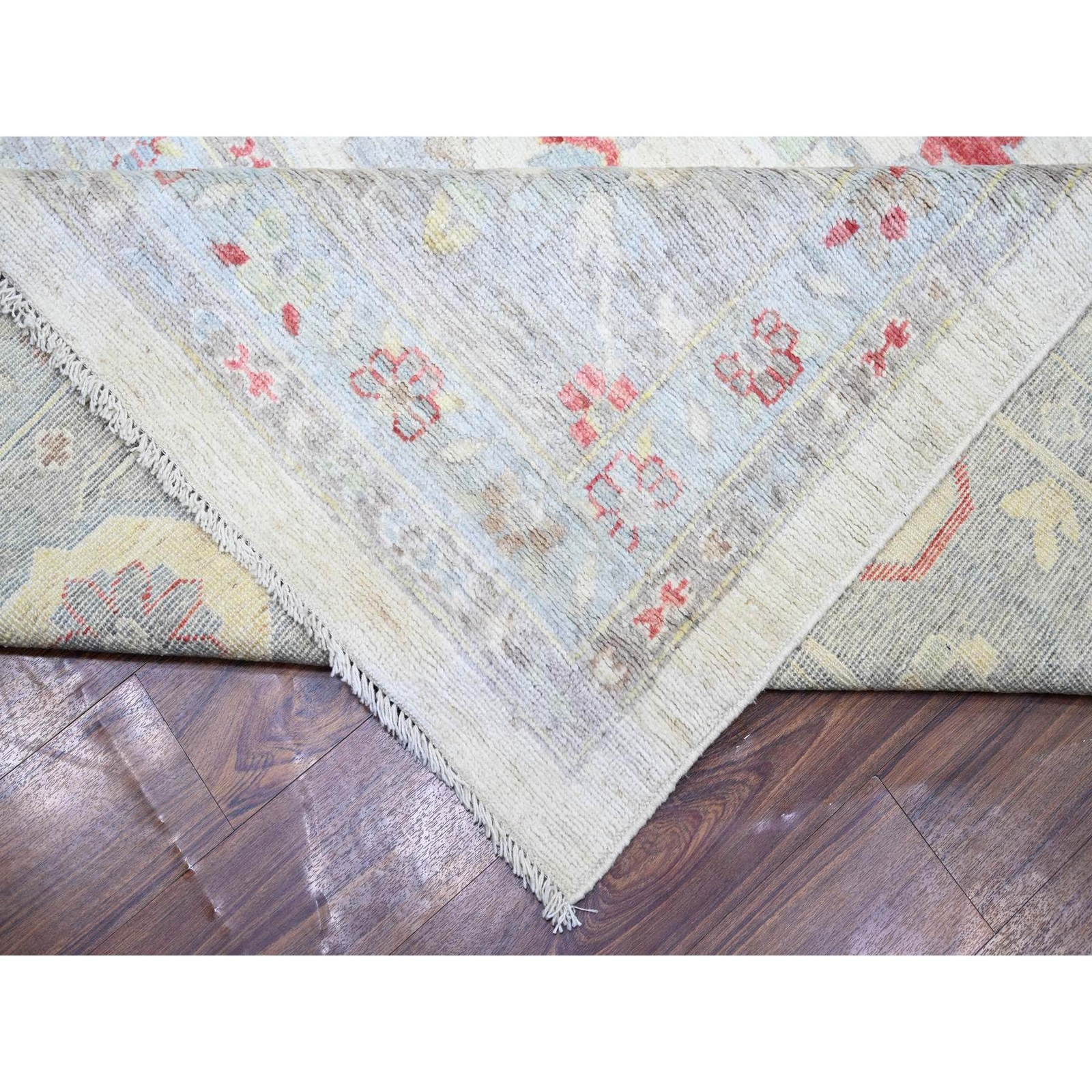 13’10” x 19′ Ivory Afghan Angora Oushak Wool Hand Knotted Oversized Rug R73797