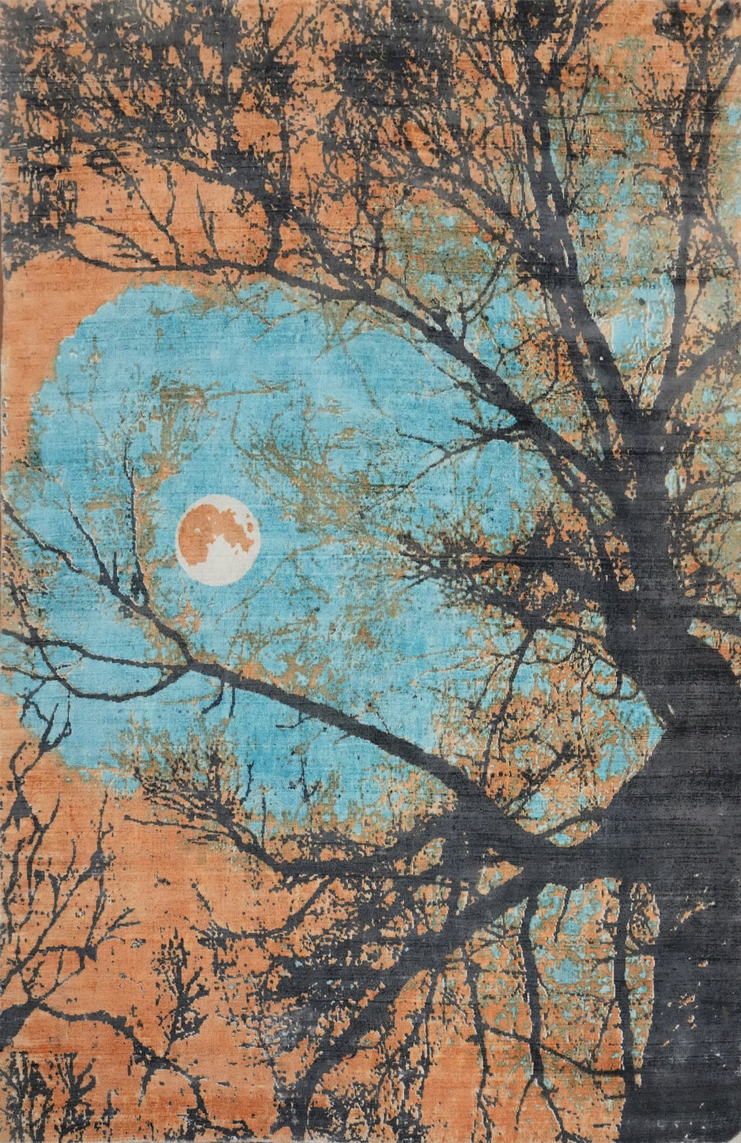 Stunning Tree Silhouette Rug 6×8 Hand-knotted with Soothing Earthy Tones