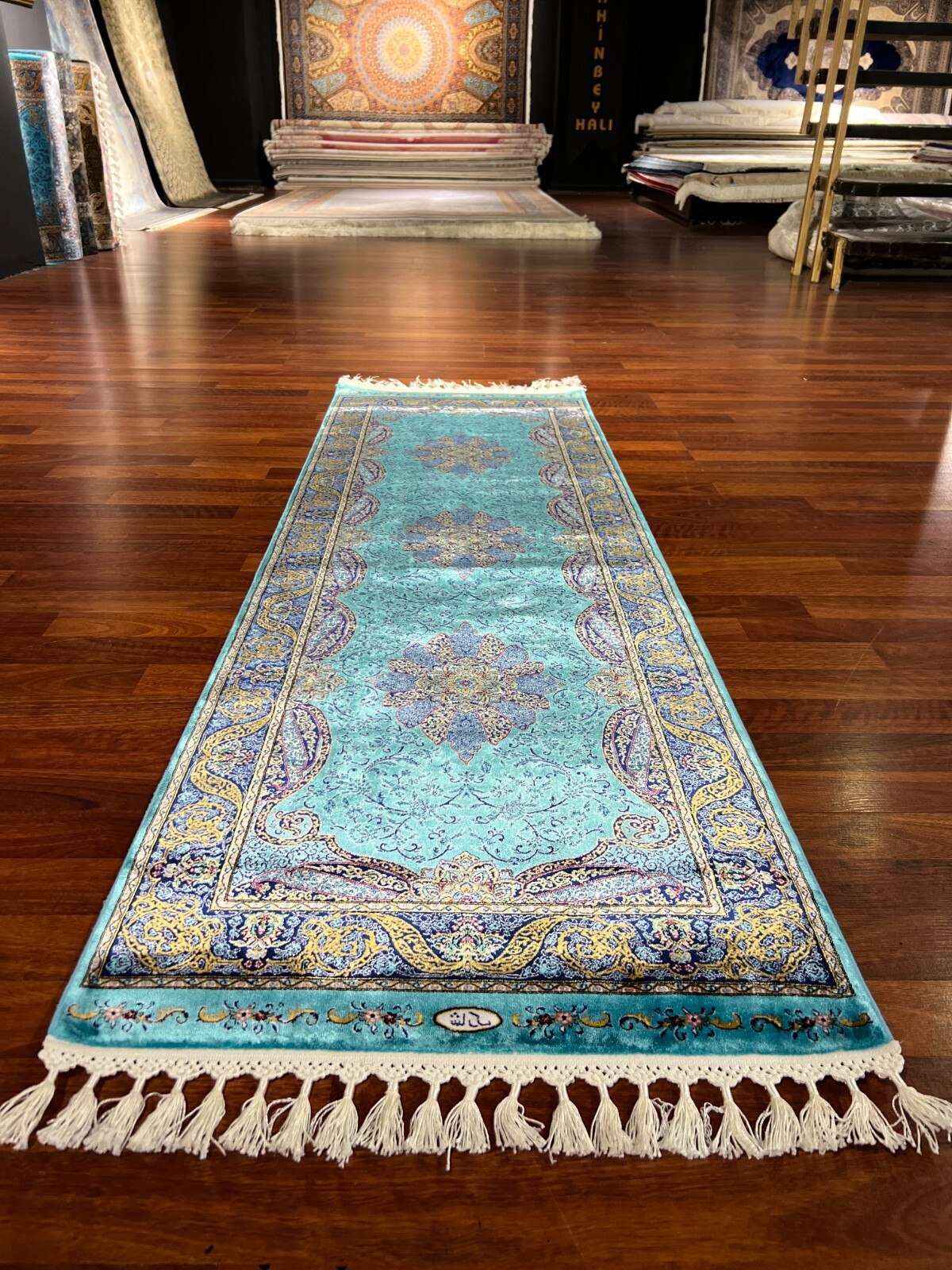 2×6 ft Blue Turkish Silk Rug Authentic Mini High Quality Gift Rug Anatolian Rug