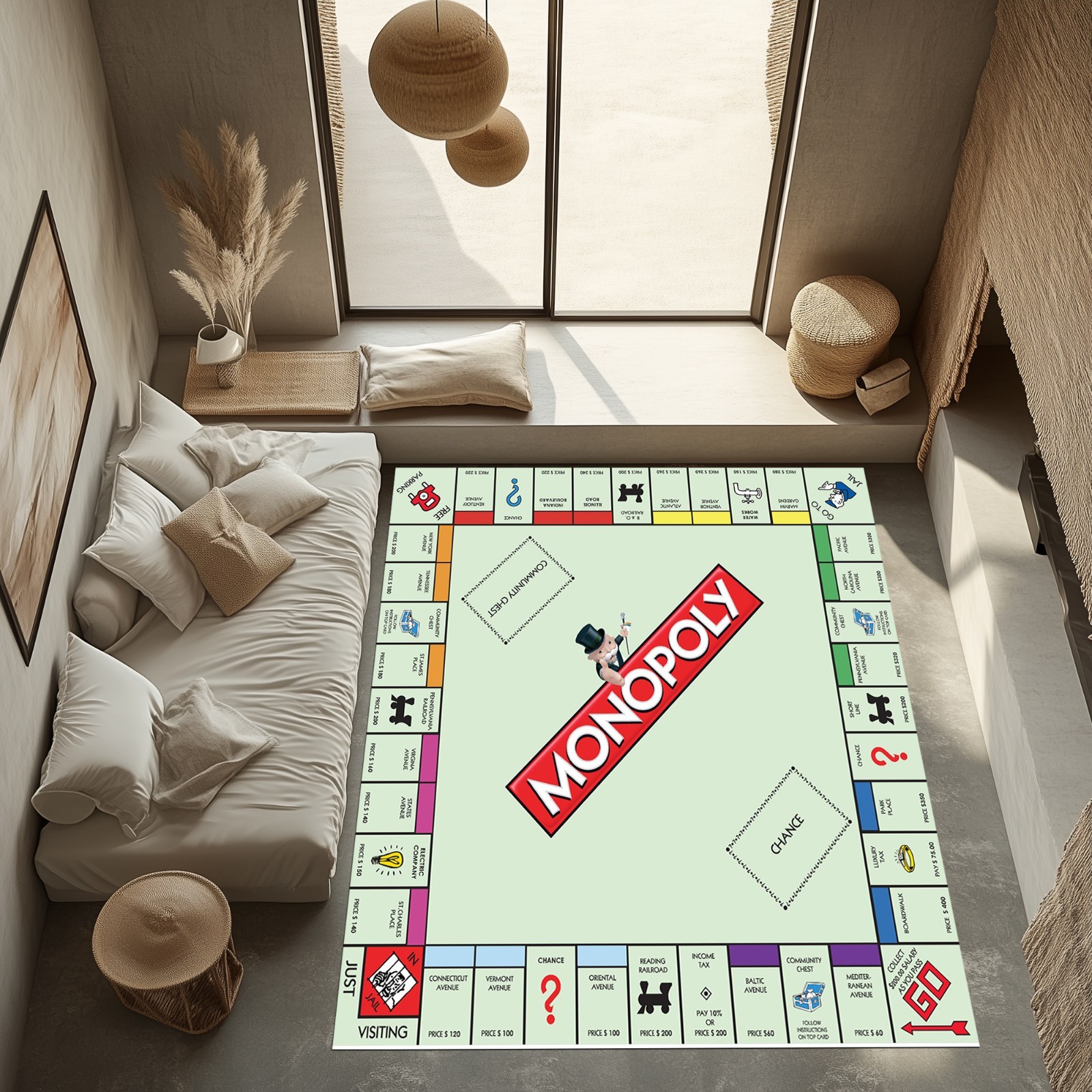 Monopoly Rug,Fan Rug,Game Room Monopoly Rug,Monopoly Non Slip Rug,Monopoly Rugs