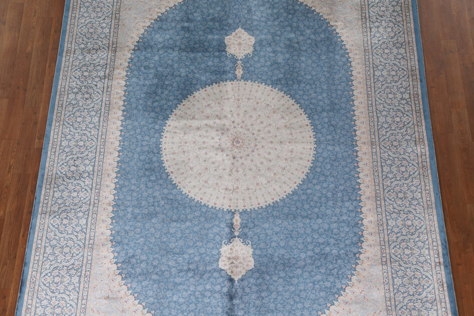 Blue/ Ivory Silk Floral Traditional Oriental Rug 6×9 ft for Living Room Dining