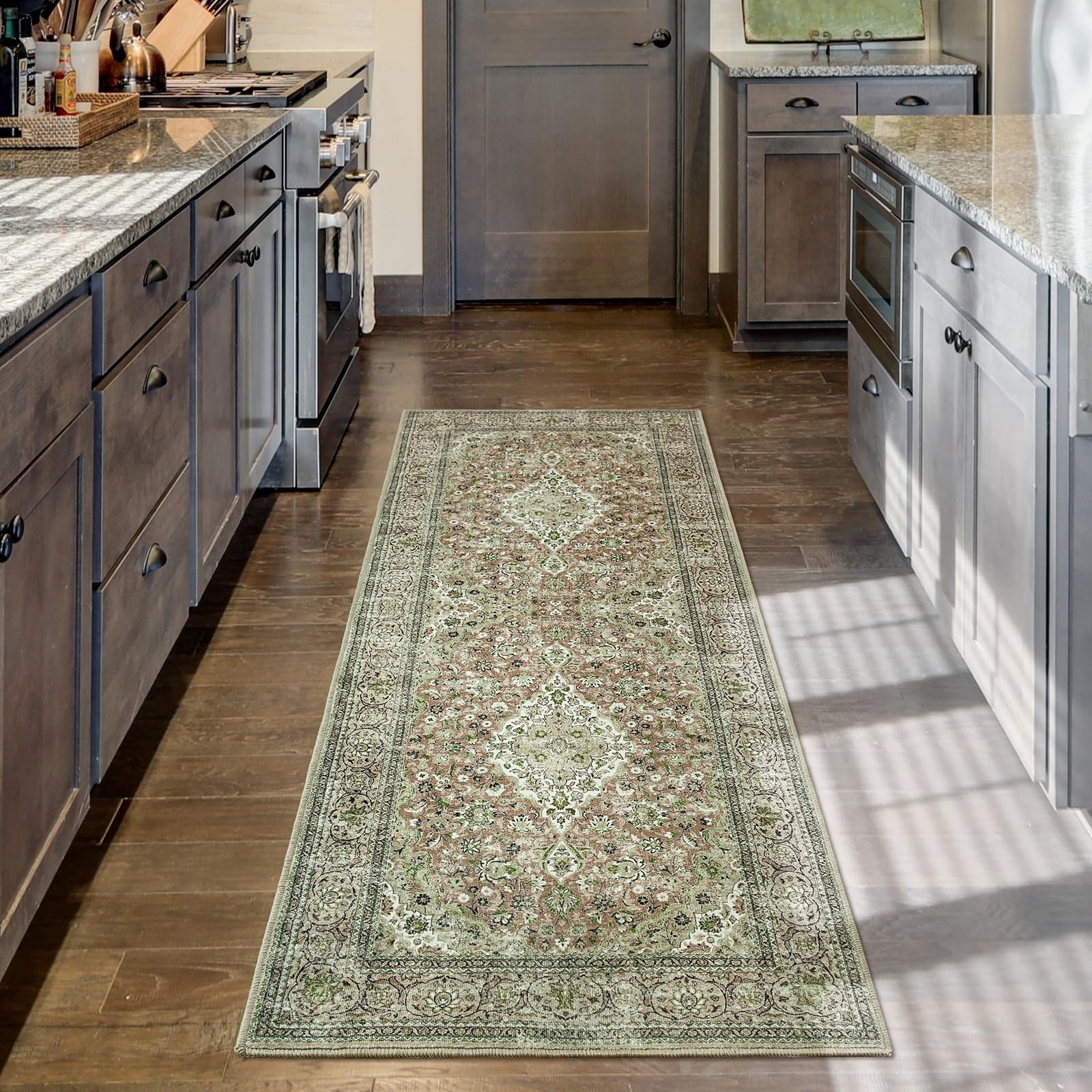 Washable Runner Rug 2×6, Sage Green Rugs Non Slip, Indoor Low Pile Carpet wit…