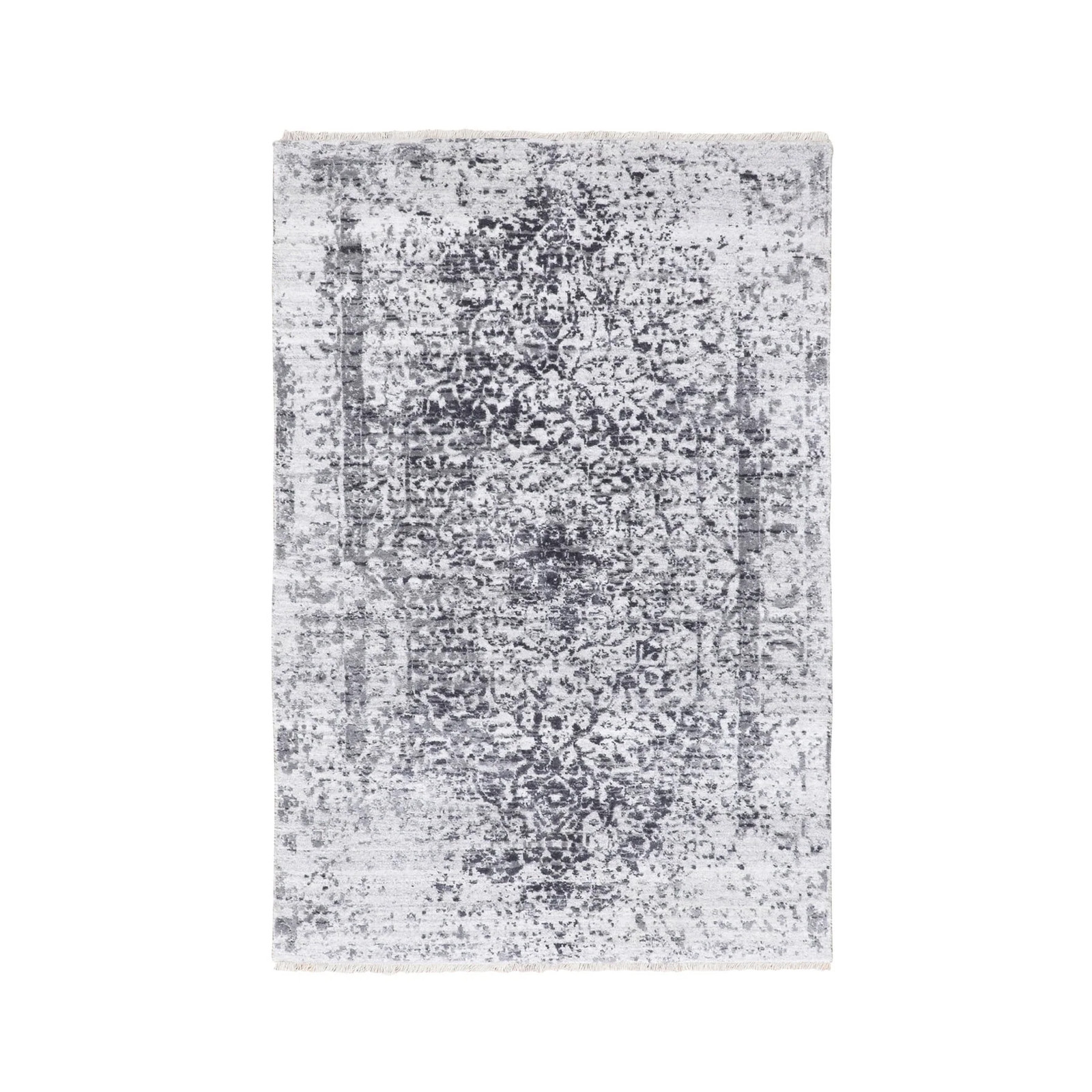 3’0″ x 5’0″ New Hand Knotted Grey Wool & Pure Silk Rectangle Rug – MOA10258341