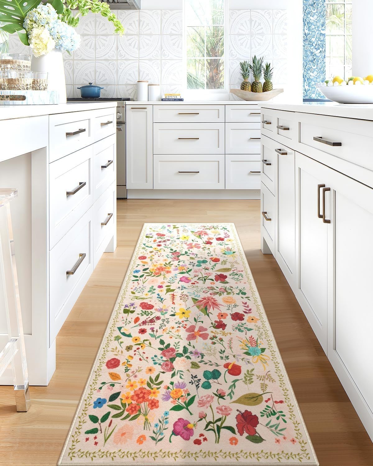 Boho Floral Runner Rug 2×6, Washable Non-Slip Kitchen Rug, Ultra Soft Vintage