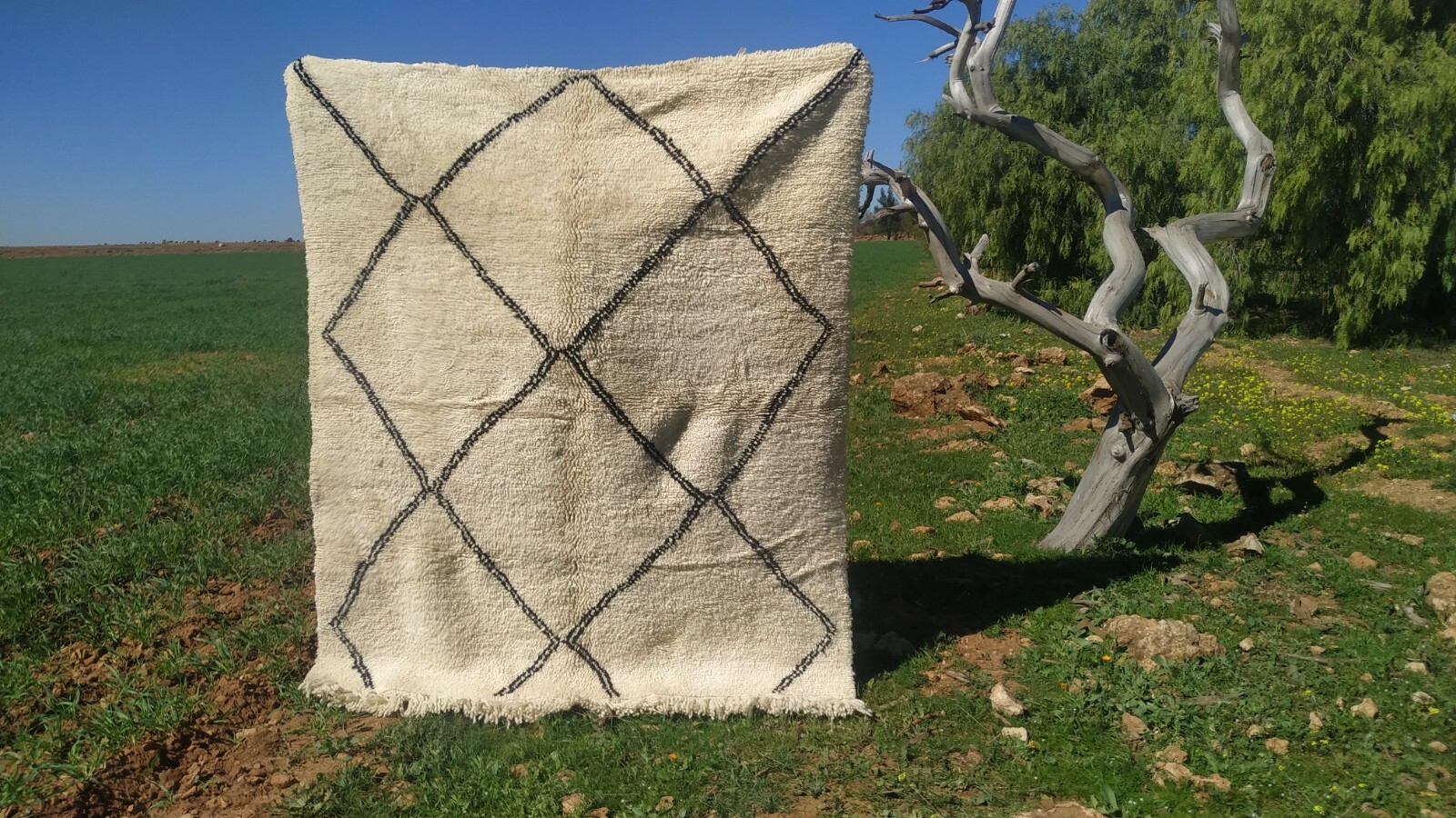 Moroccan Rug beni ourain rug 6’8 “x 5’5” ft 100% Soft Wool Natural Off white RUG