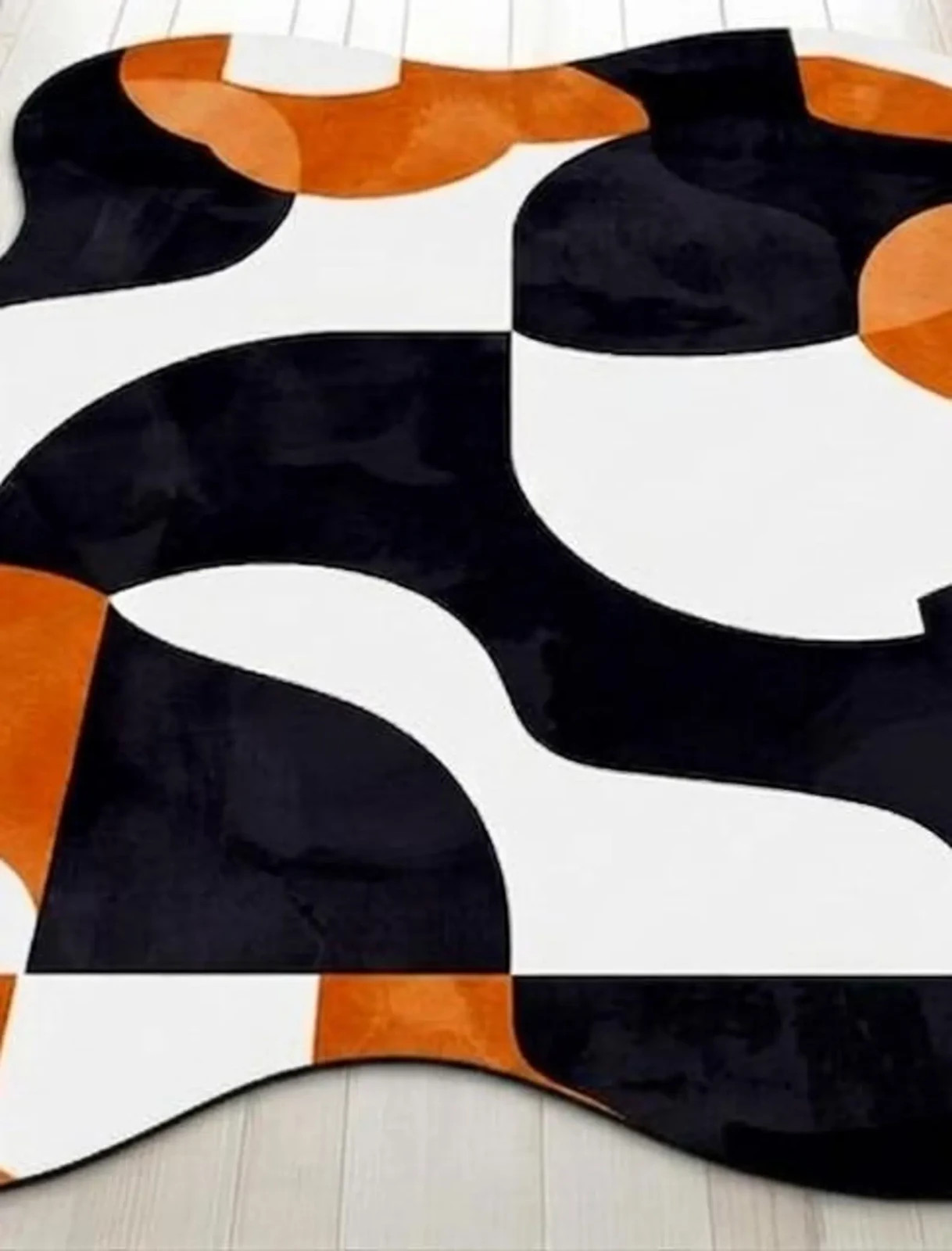 Hand Tufted Wool Area Rug, Luxury Bright Architectural Orange White Geometric
