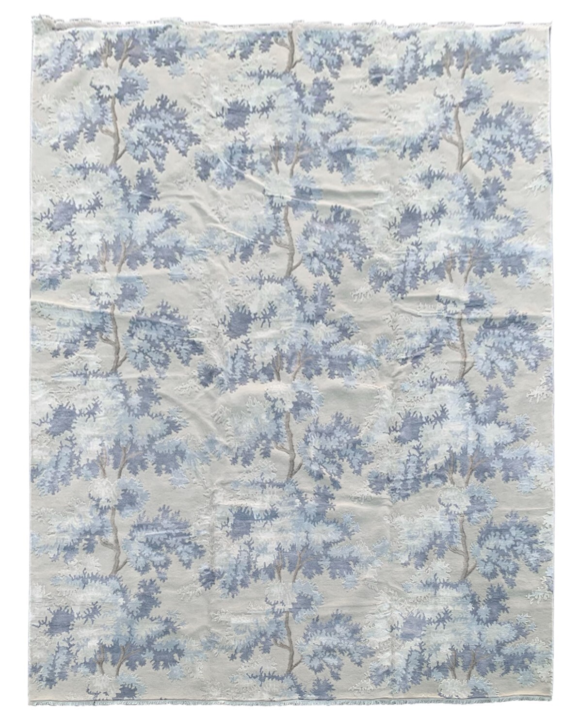 Fine Wool & Silk High-Low Area Rug Blue Tree Design (Multiple Sizes Availabel)
