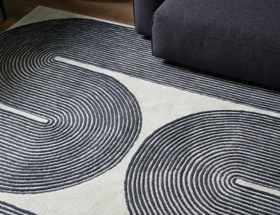 Curve Black Cur Pile Pattern, Handmade Tufted 100% Natural Wool Area Rugs.