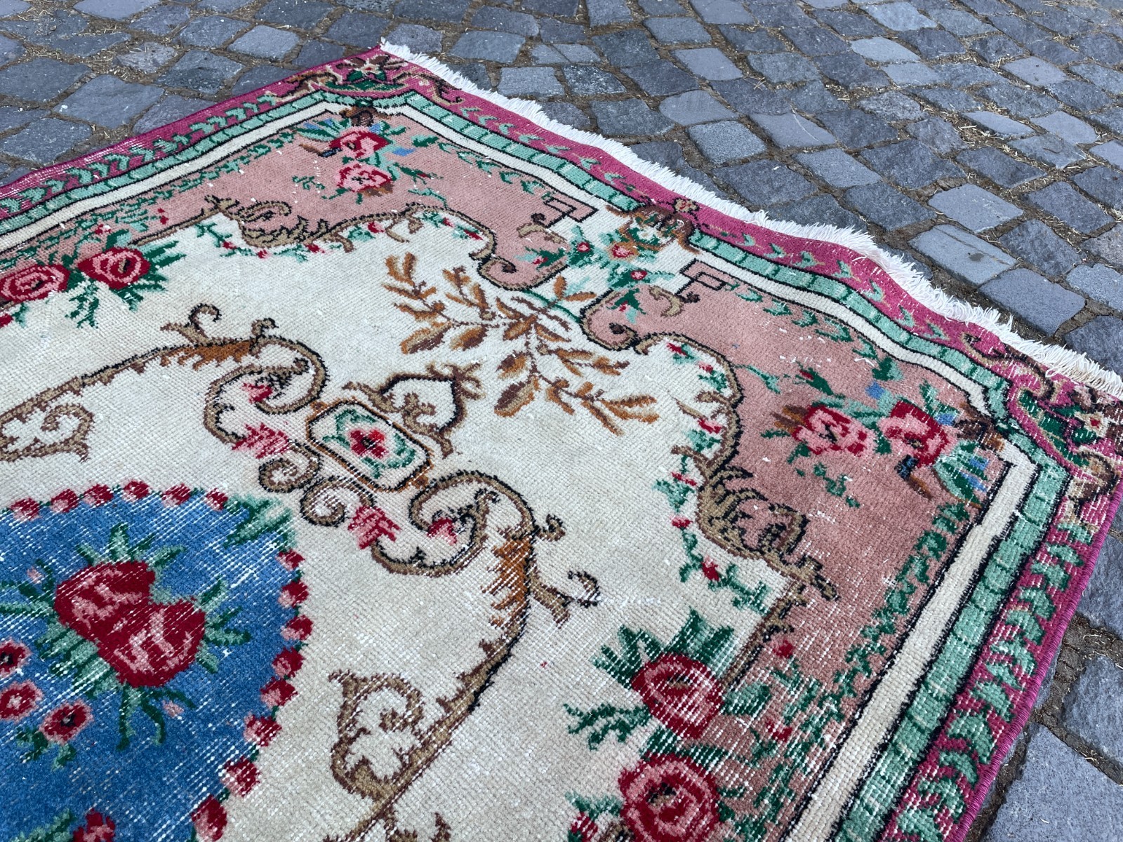 Bohemian Area Rug Handmade Wool Rug Turkish Vintage Traditional Rug 3,7 x 6,8 ft