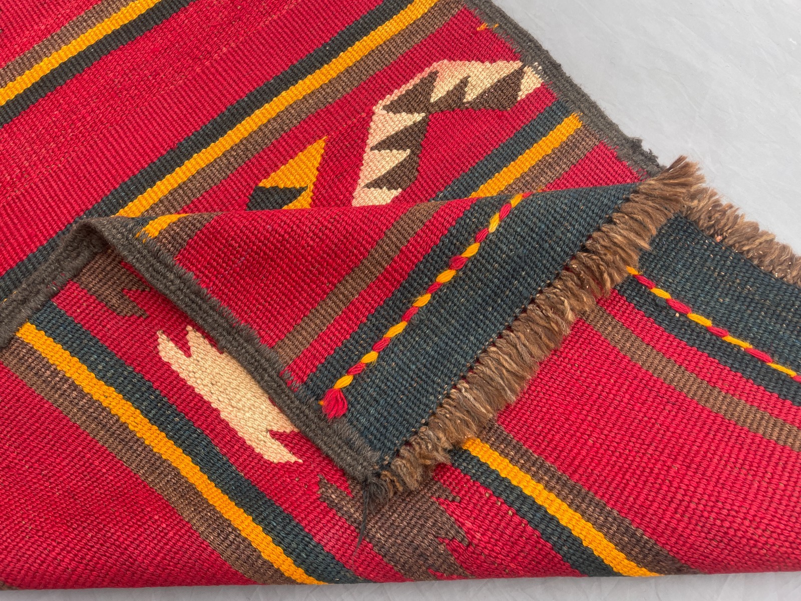 2’4 x 14’8 Ft Rich Red Afghan Kilim Runner Rug – Flatweave Wool Carpet Hallway