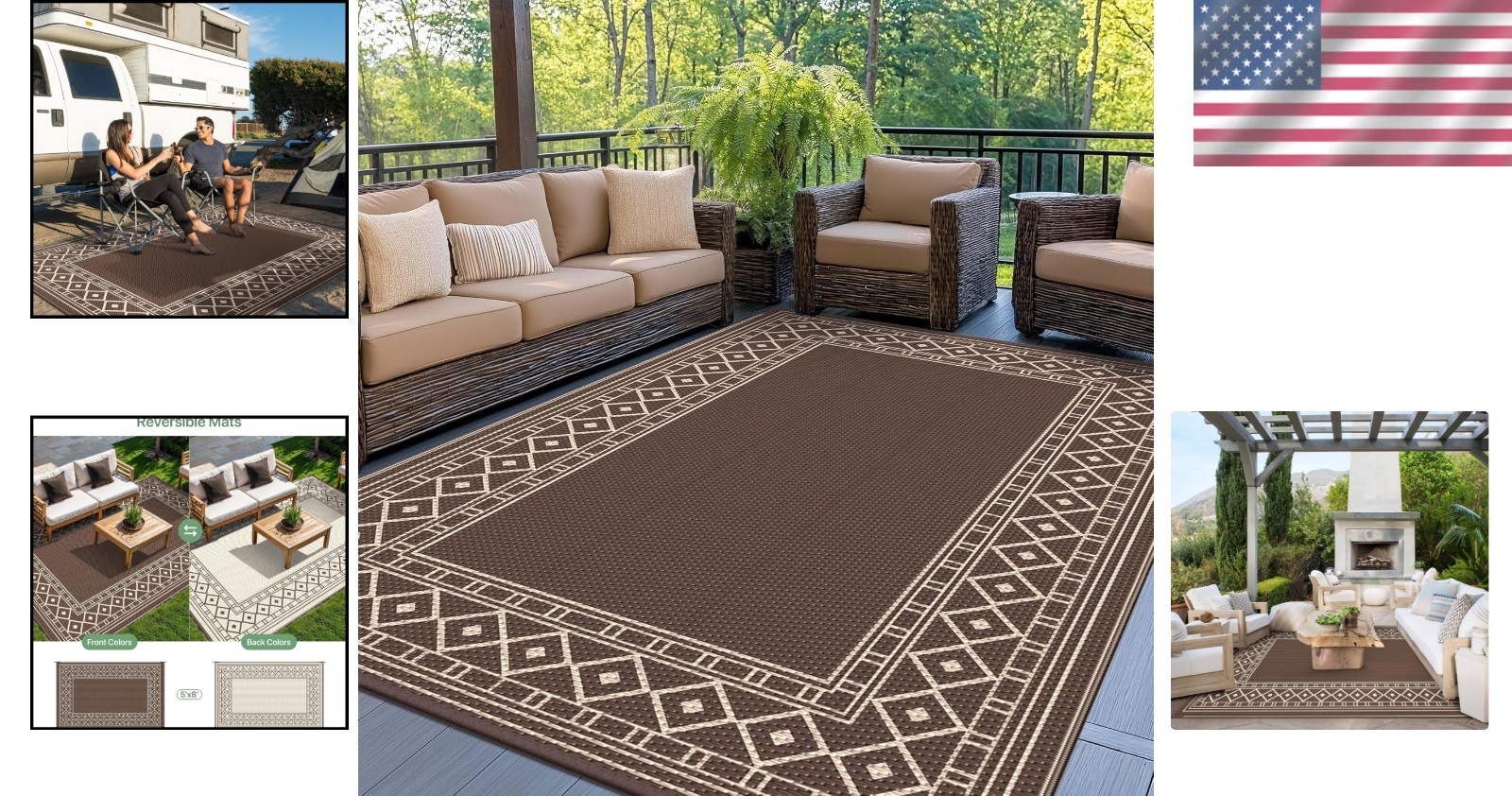5’x8′ Stylish Coffee Beige Waterproof Outdoor Rug – Perfect for Picnic & Deck