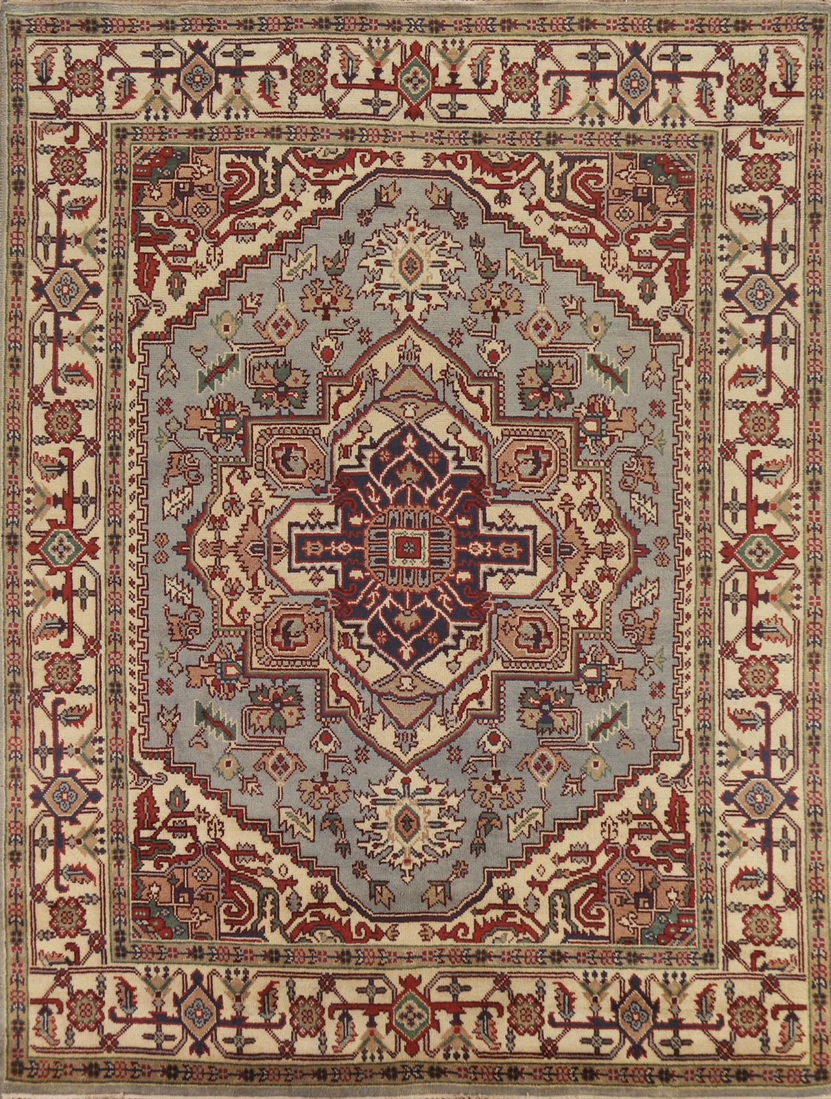 Geometric Heriiz Serapi Oriental Area Rug 8×10 Light Blue Wool Handmade Carpet