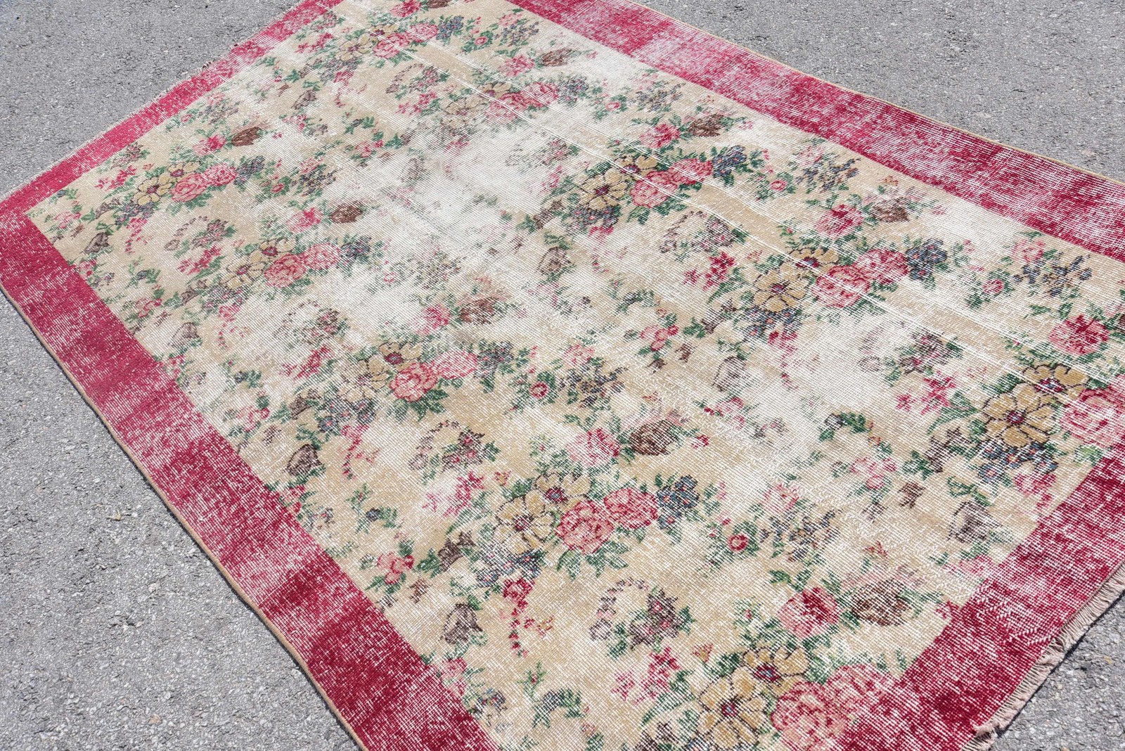 4,9×8 ft Vintage Rug, Turkish Area Rug, Red Beige Handmade Rug