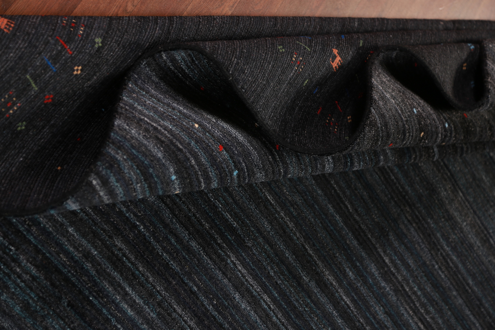 Artisan-crafted Charcoal Gabbeh Rug Silk Handmade Carpet 8×10 ft