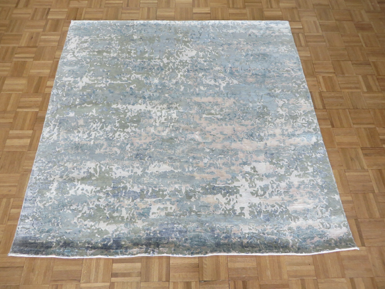 6 x 6 Square Hand Knotted Modern Abstract Blue Oriental Rug With Silk G8189