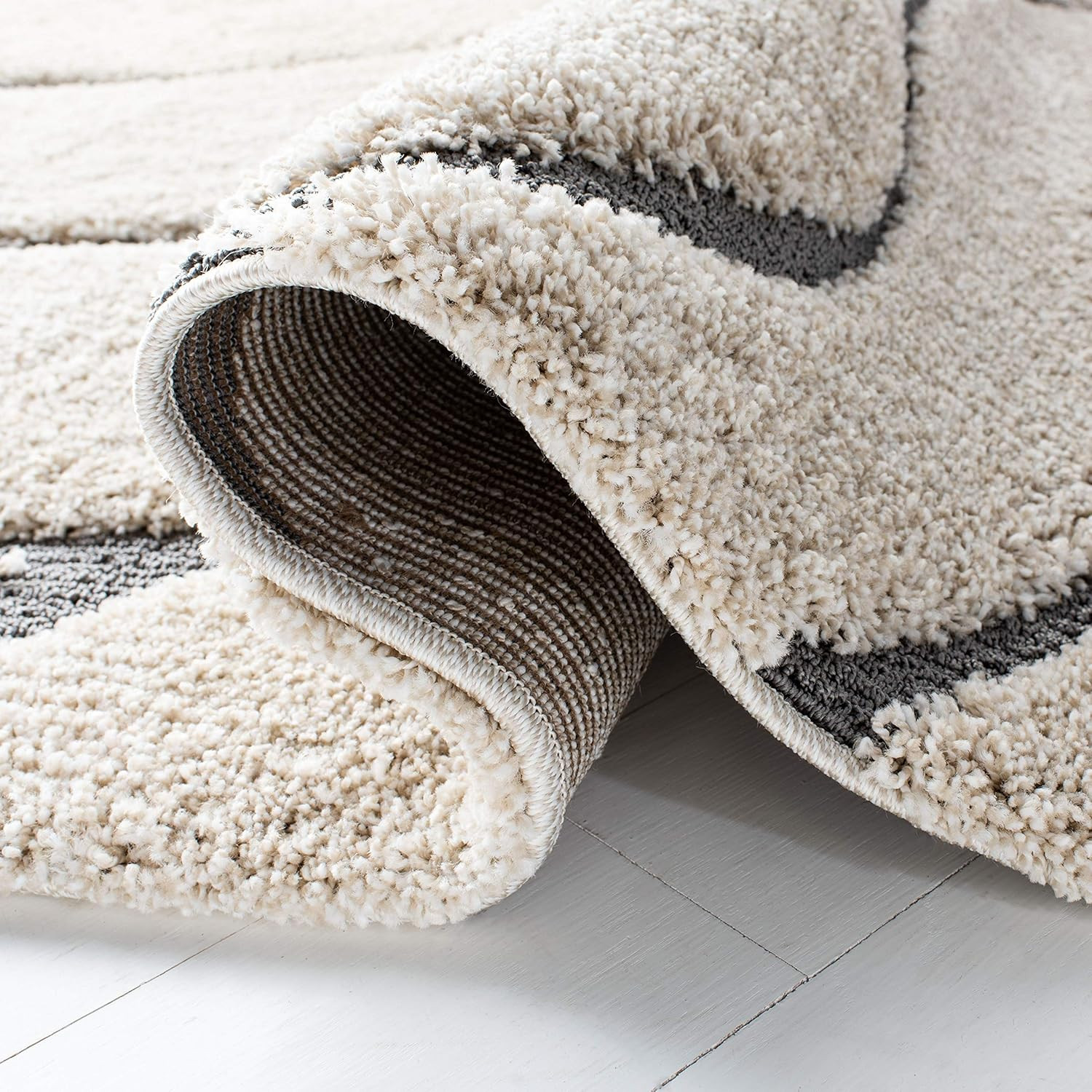 Florida Shag Runner Rug 2’3″ x 15′, Cream & Grey, Non-Shedding, Easy Care
