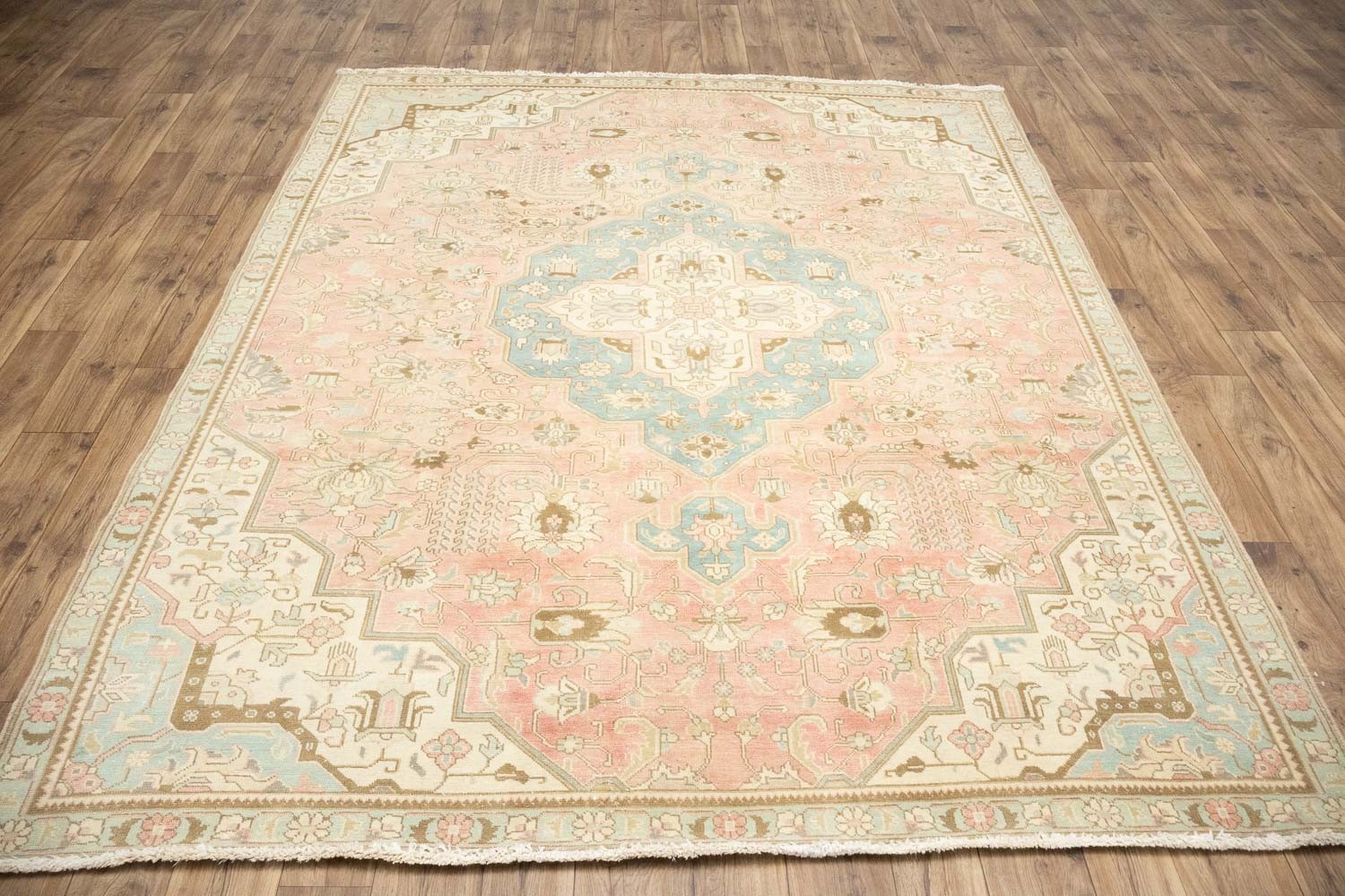 Semi-Antique Floral Oriental Wool Rug Hand-Knotted Distressed Carpet 7’4×9’4 Ft