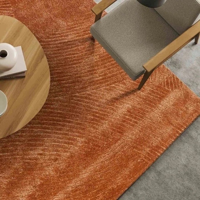 Rust Orange Wool Rug 8×10 – Modern Hand-Tufted Textured Carpet for Living Room
