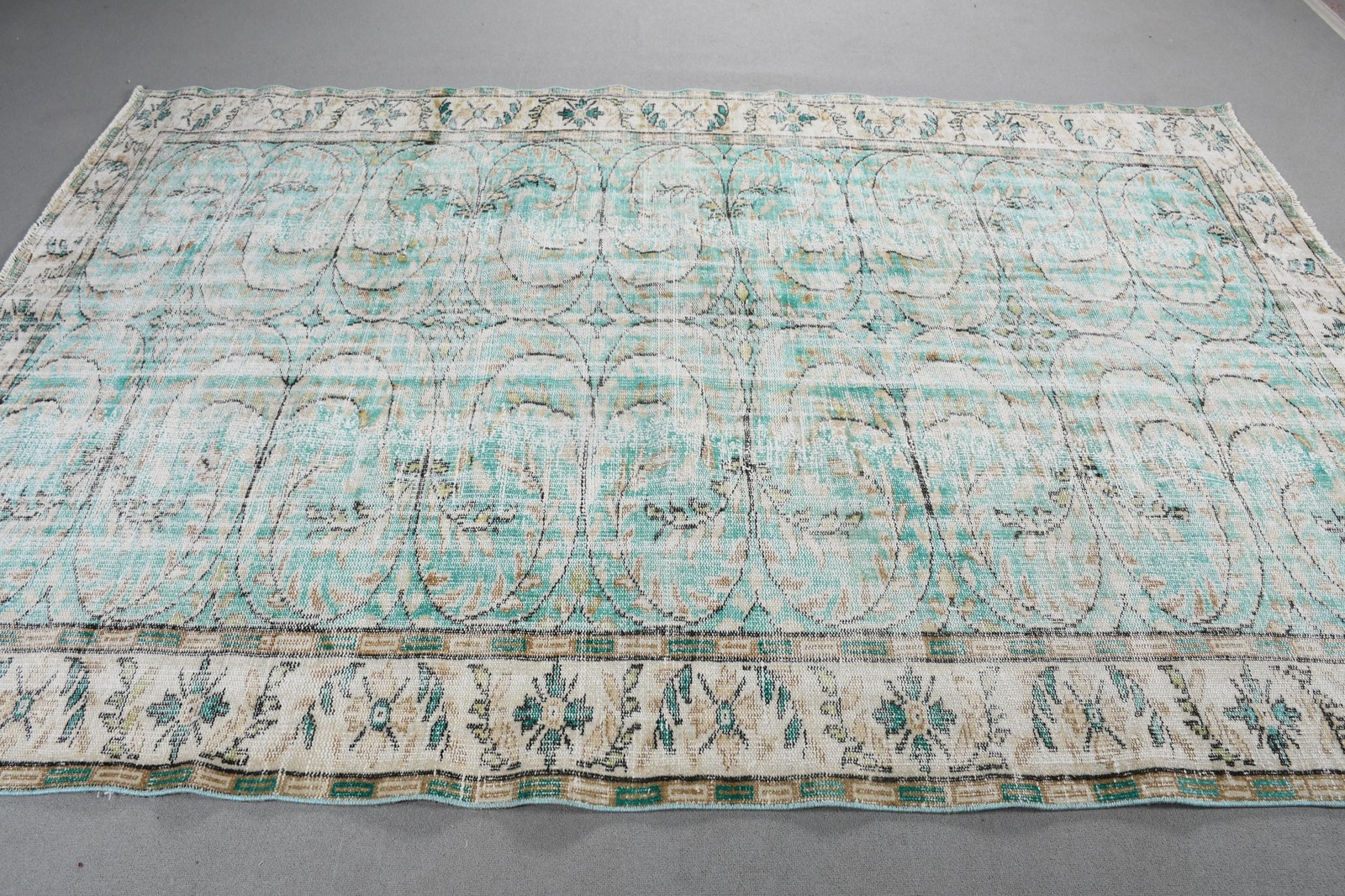 Vintage 6,1×9,1 ft Rug, Turkish Rug, Blue Ombré Wool Rug