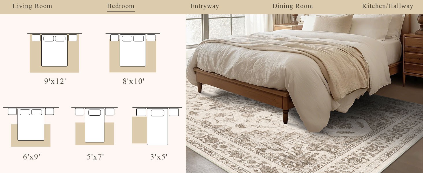 6×9 Vintage Washable Area Rugs Boho Medallion Large Distressed Retro Accent