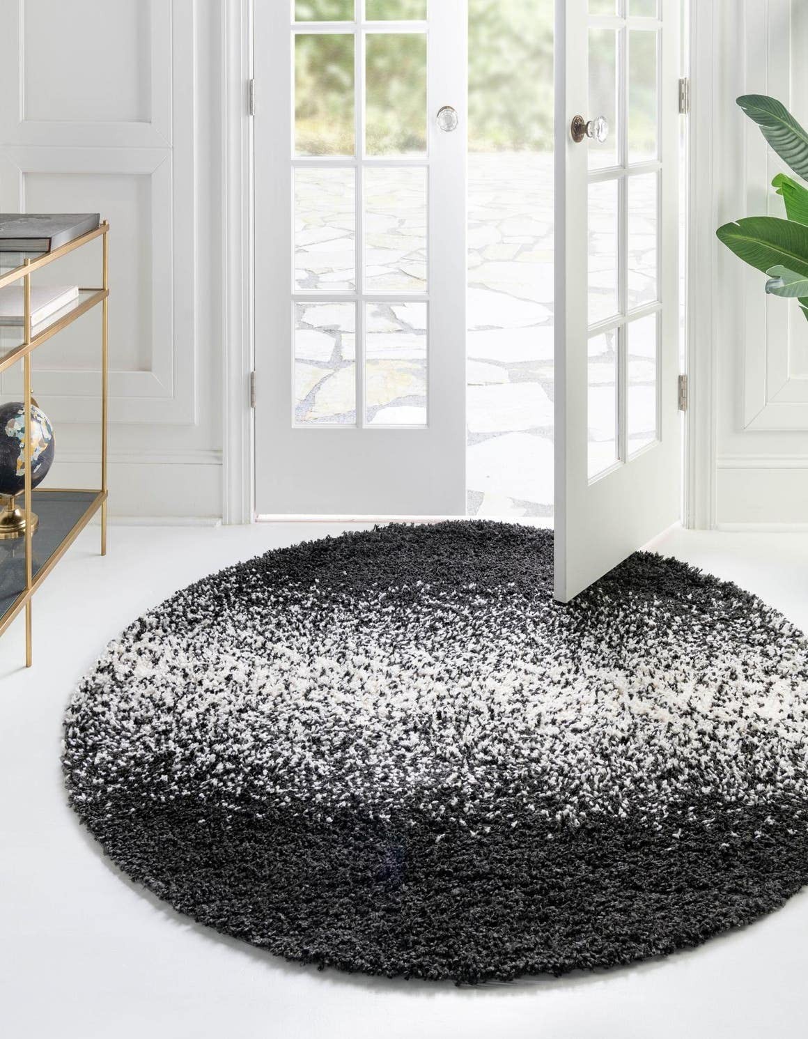 Unique Loom Hygge Shag Collection Area Rug – 3 3 Round Black And White 3164682