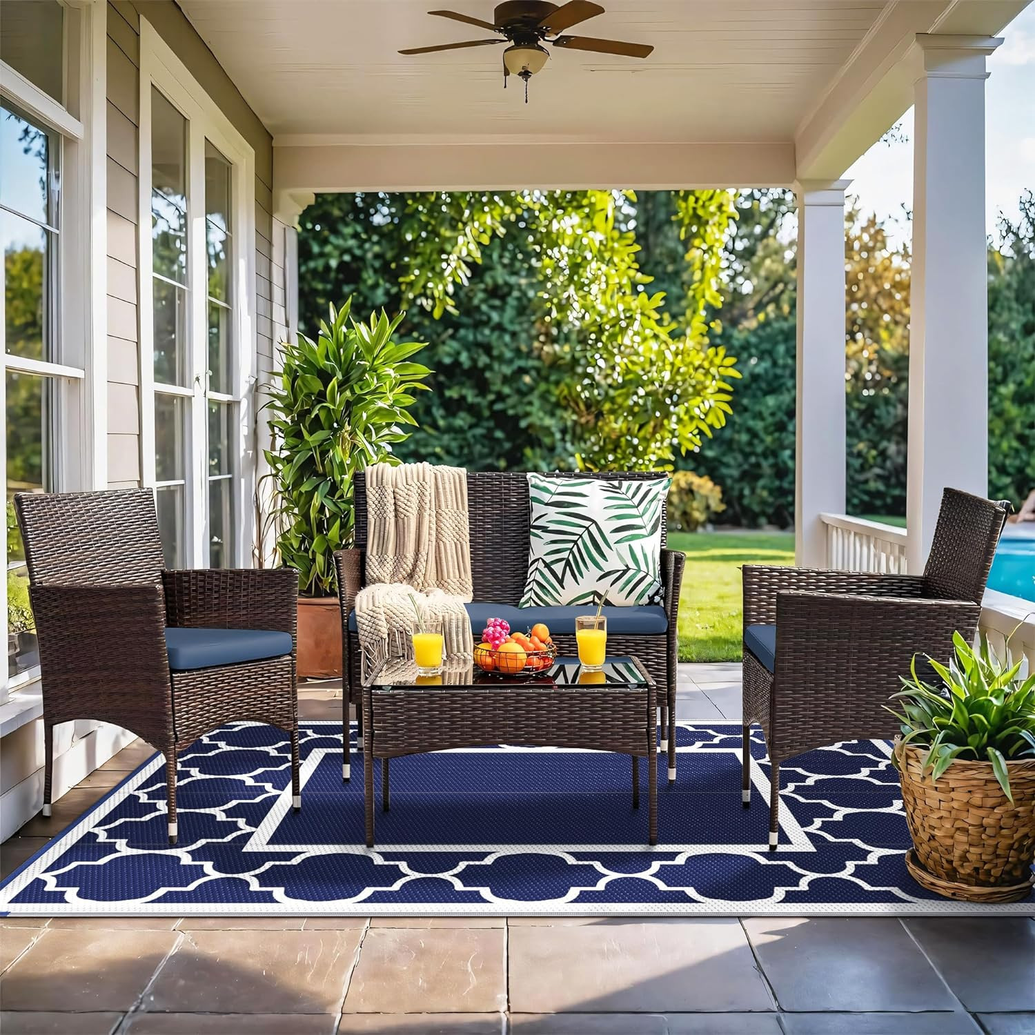 Outdoor Rug Waterproof 5×8 Reversible Foldable Patio Camping RV Deck Porch Mat