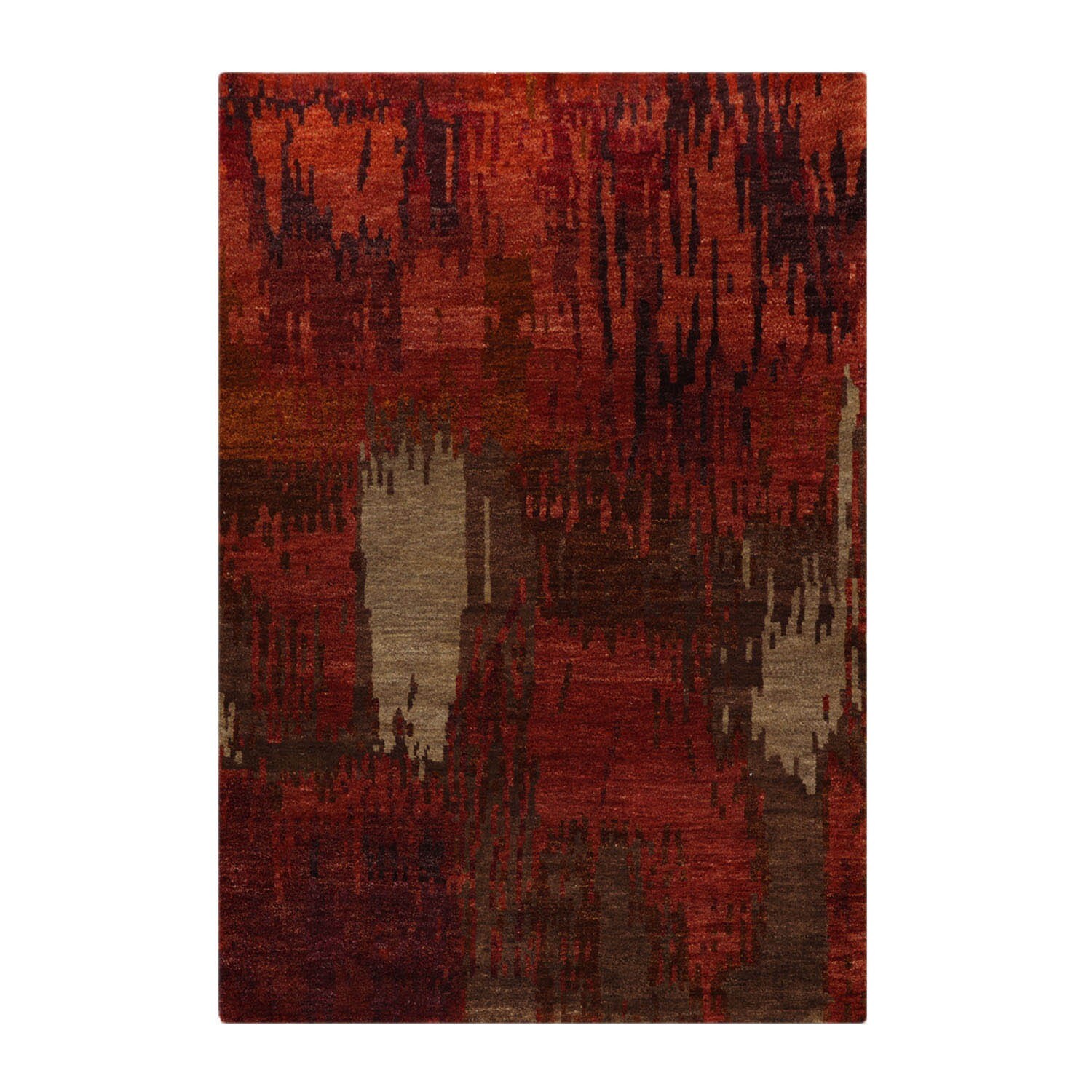 Abstract Hand Knotted 100% Wool Modern Tibetan Oriental Area Rug Rust 4′ x 5’10”