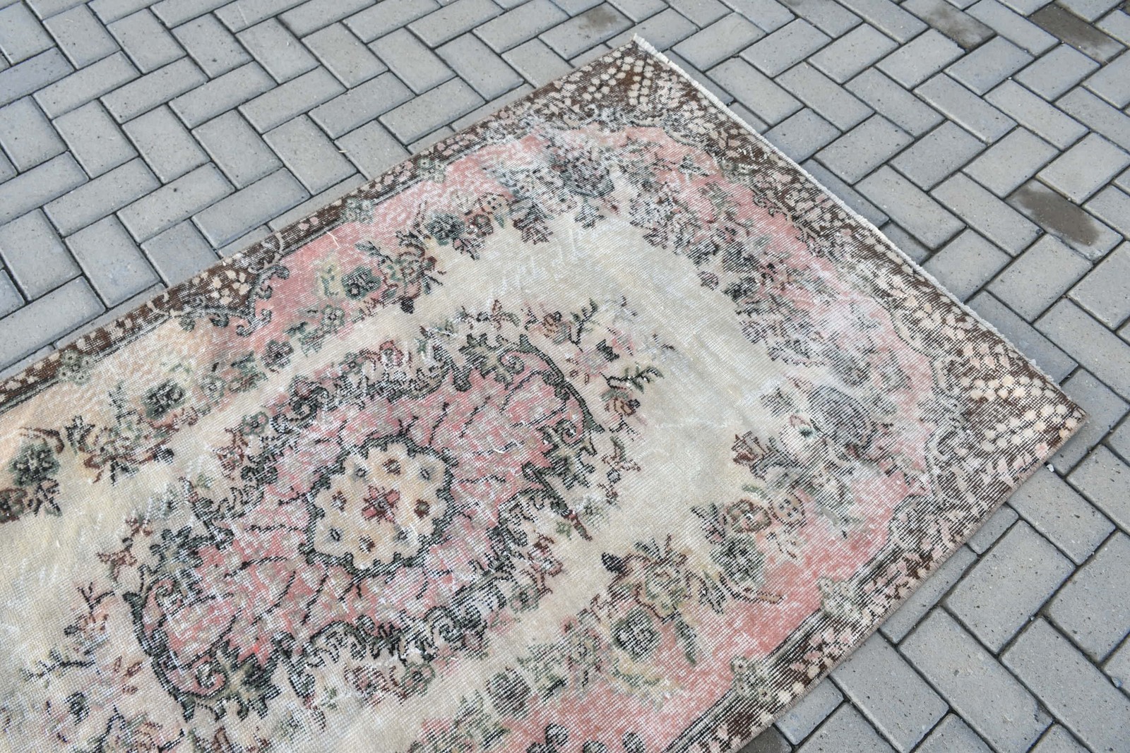 Turkish Rug, 3,8×6,6 ft Area Vintage Rug, Brown Pink Oriental Rug