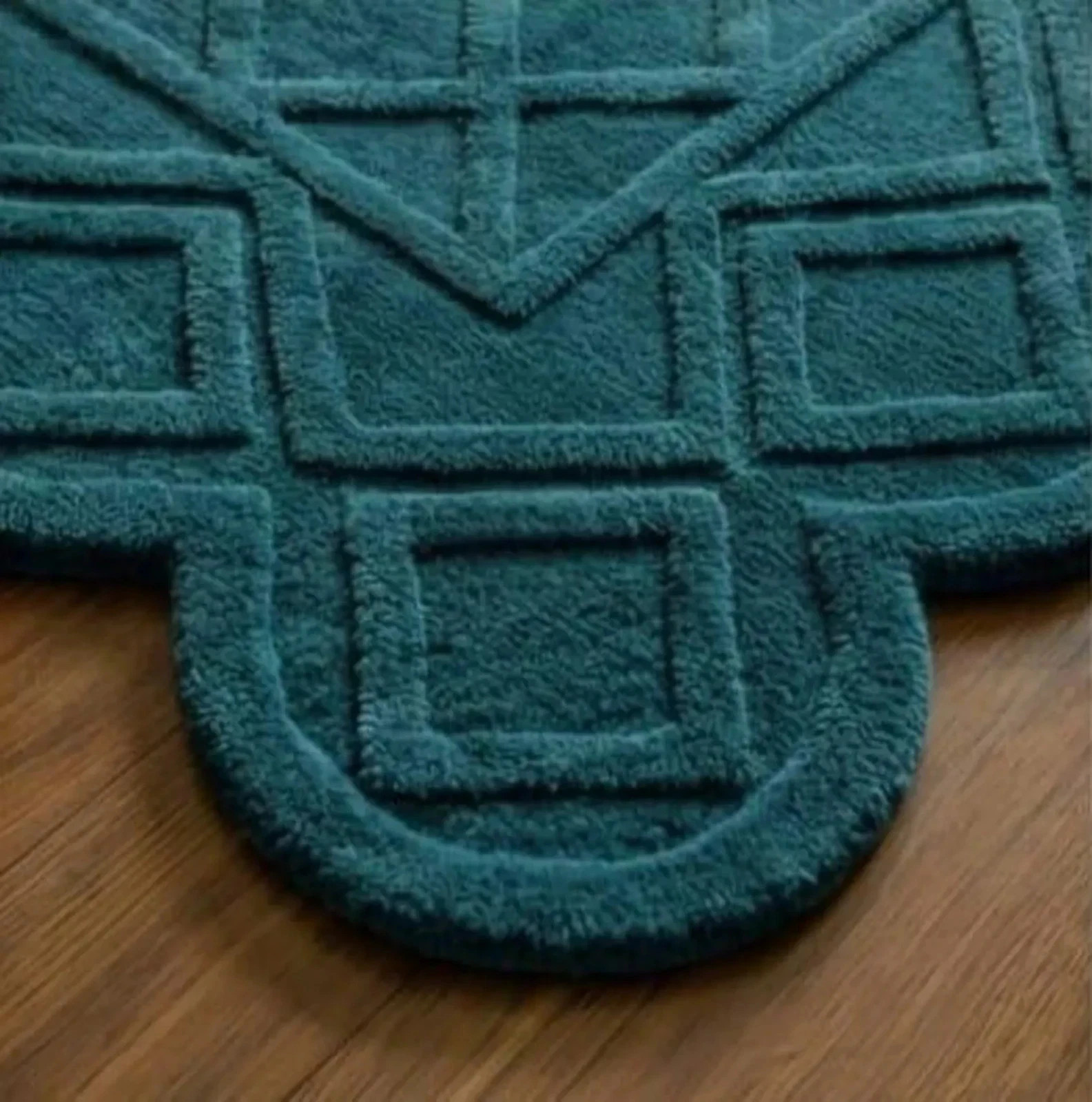 Teal Blue Hand Tufted Wool Rug, Geometric Scalloped Area Rug, Luxury Modern 8×10