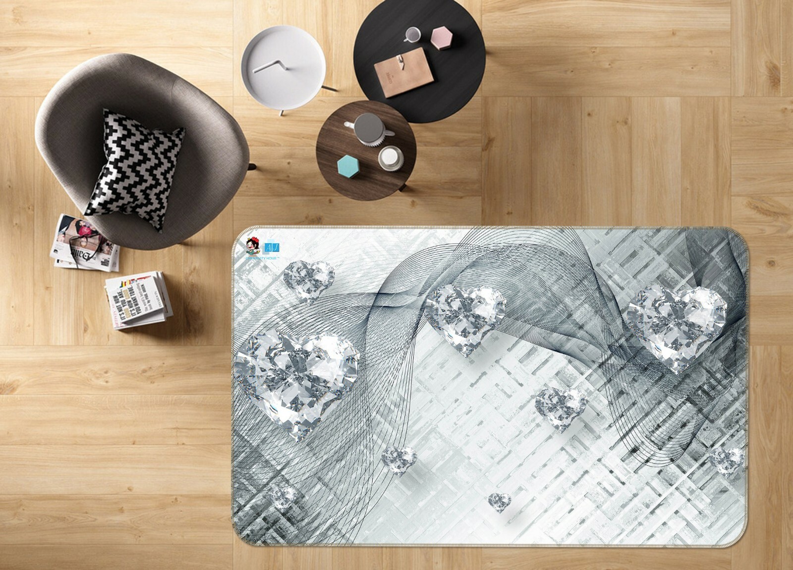 3D Heart Diamond ZHUA237 Game Non Slip Rug Mat Photo Carpet Zoe