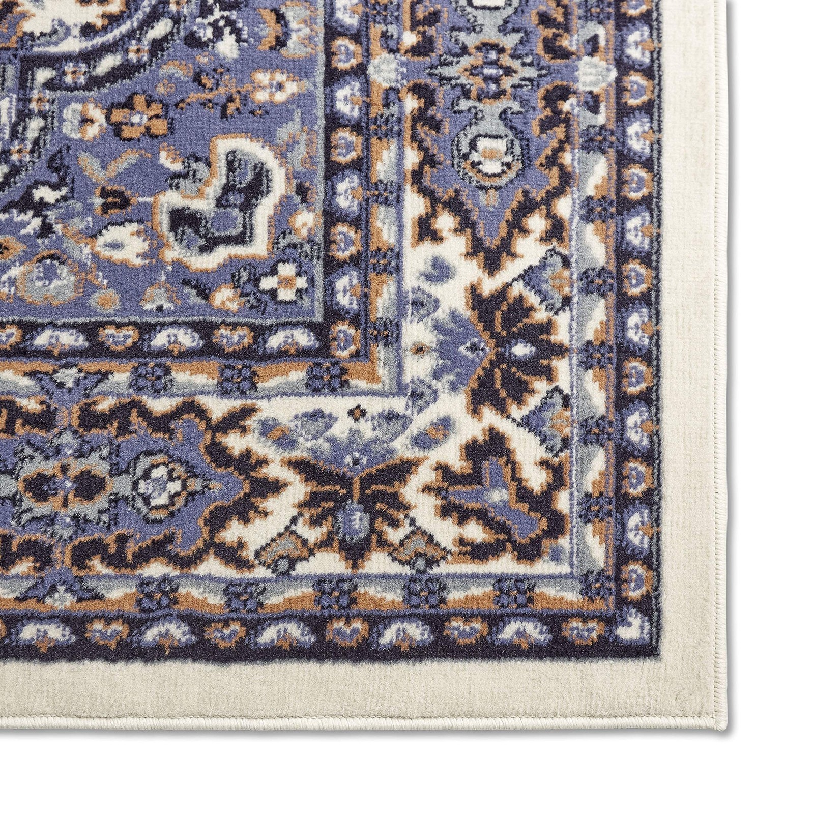 Premium Sakarya Traditional Medallion Runner Area Rug, Ivory/Blue, 1’9″x7’2″