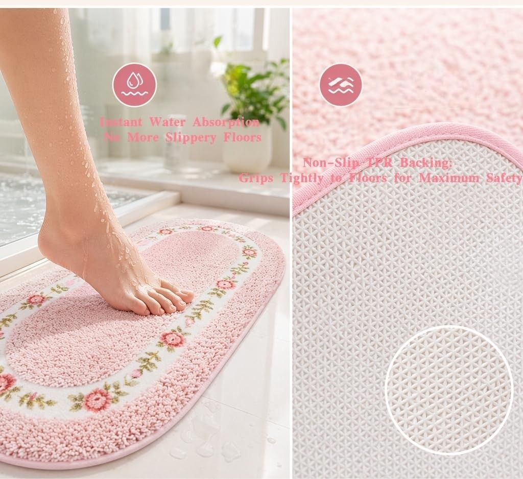 Pink Rose Flower Area Rug,Floral Rug for Bedroom Living Room Bathroom,Super S…