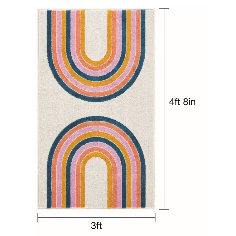Whimsical Rainbow Arches Area Rug Indoor Use Durable Stain Fade Resistant Mat